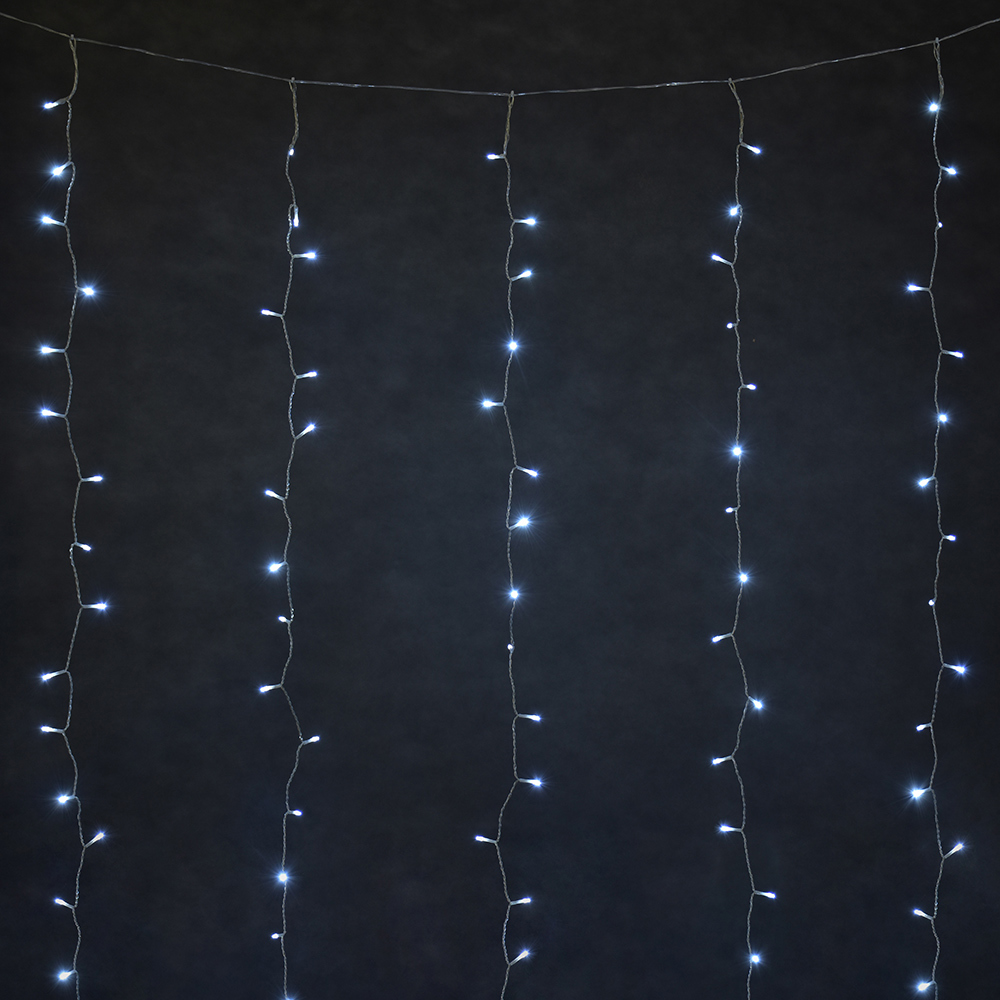 Изображение товара Электрогирлянда универсальная Vegas занавес 1.5х1.5м ламп холодный белый свет 8 режимов работы