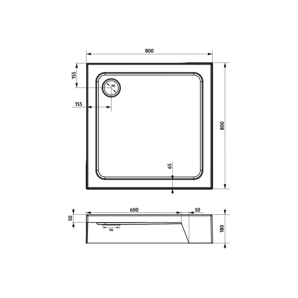 Душевой поддон Sensea Basic акрил 80x80 см - 6