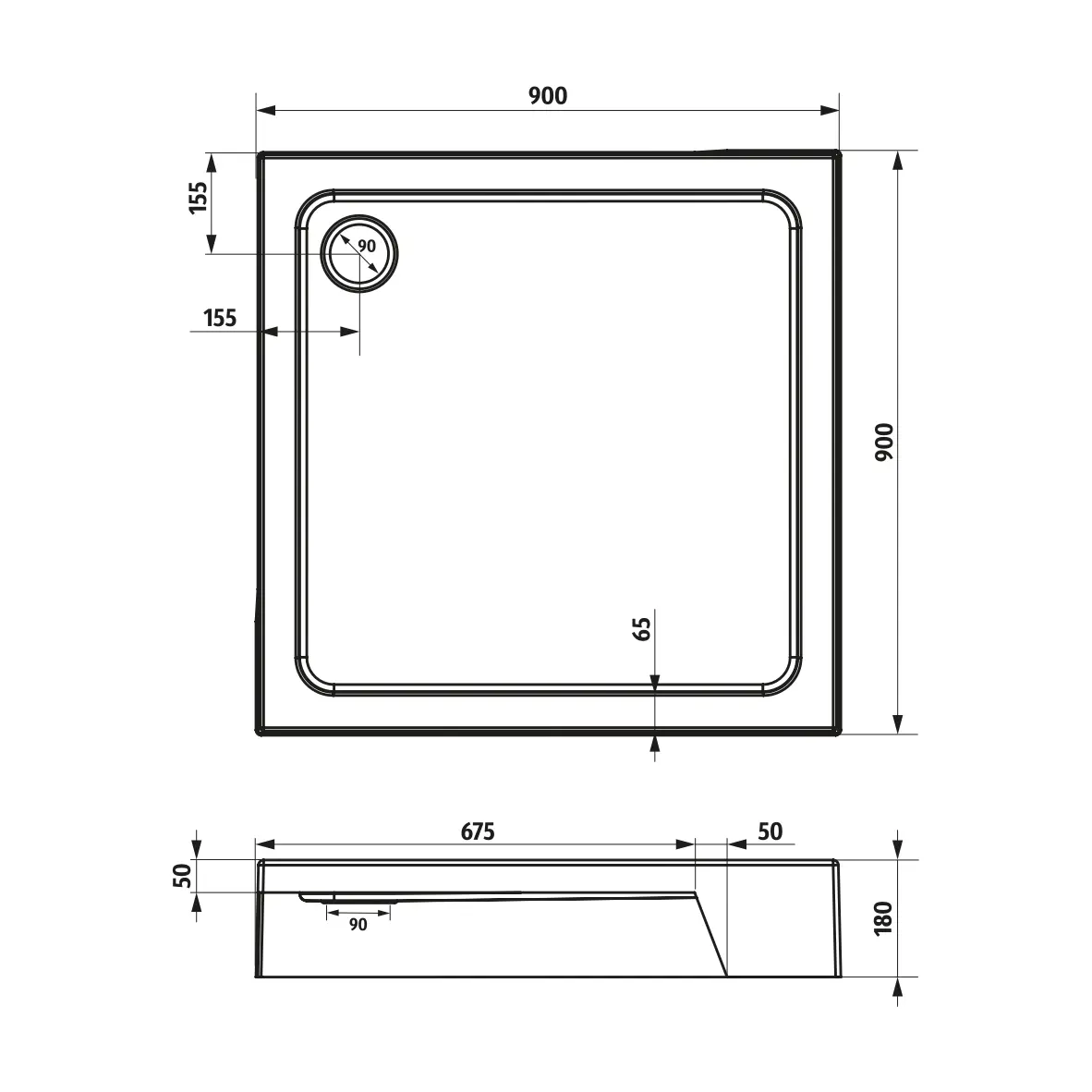 Душевой поддон Sensea Basic акрил 90x90 см - 6