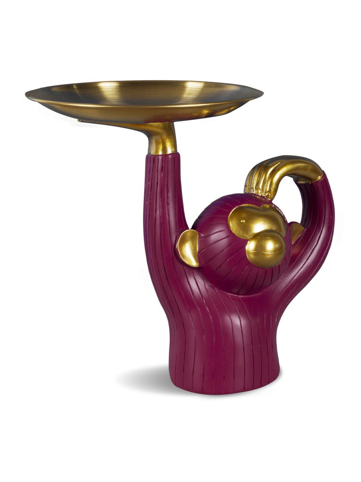 Изображение товара Декоративная статуэтка MY INTERNO Обезьяна с подносом 23 см красная золото