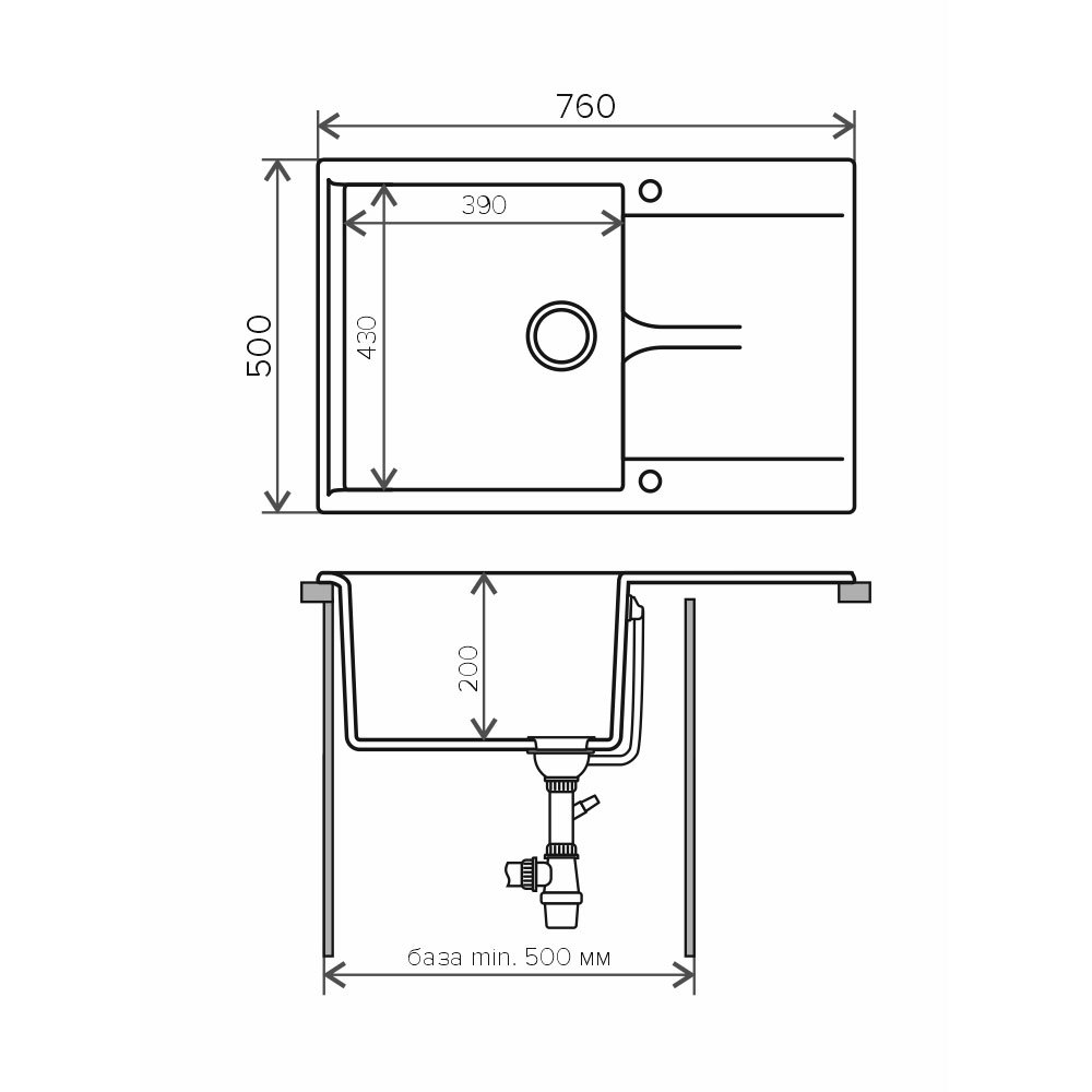 Изображение товара Мойка кухонная прямоугольная POLYGRAN Gals-760 76x20 см из искусственного камня белая