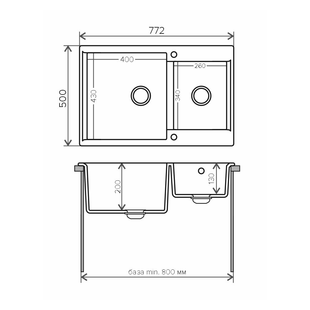 Изображение товара Мойка прямоугольная 77.2x20x50 см POLYGRAN искусственный камень цвет белый