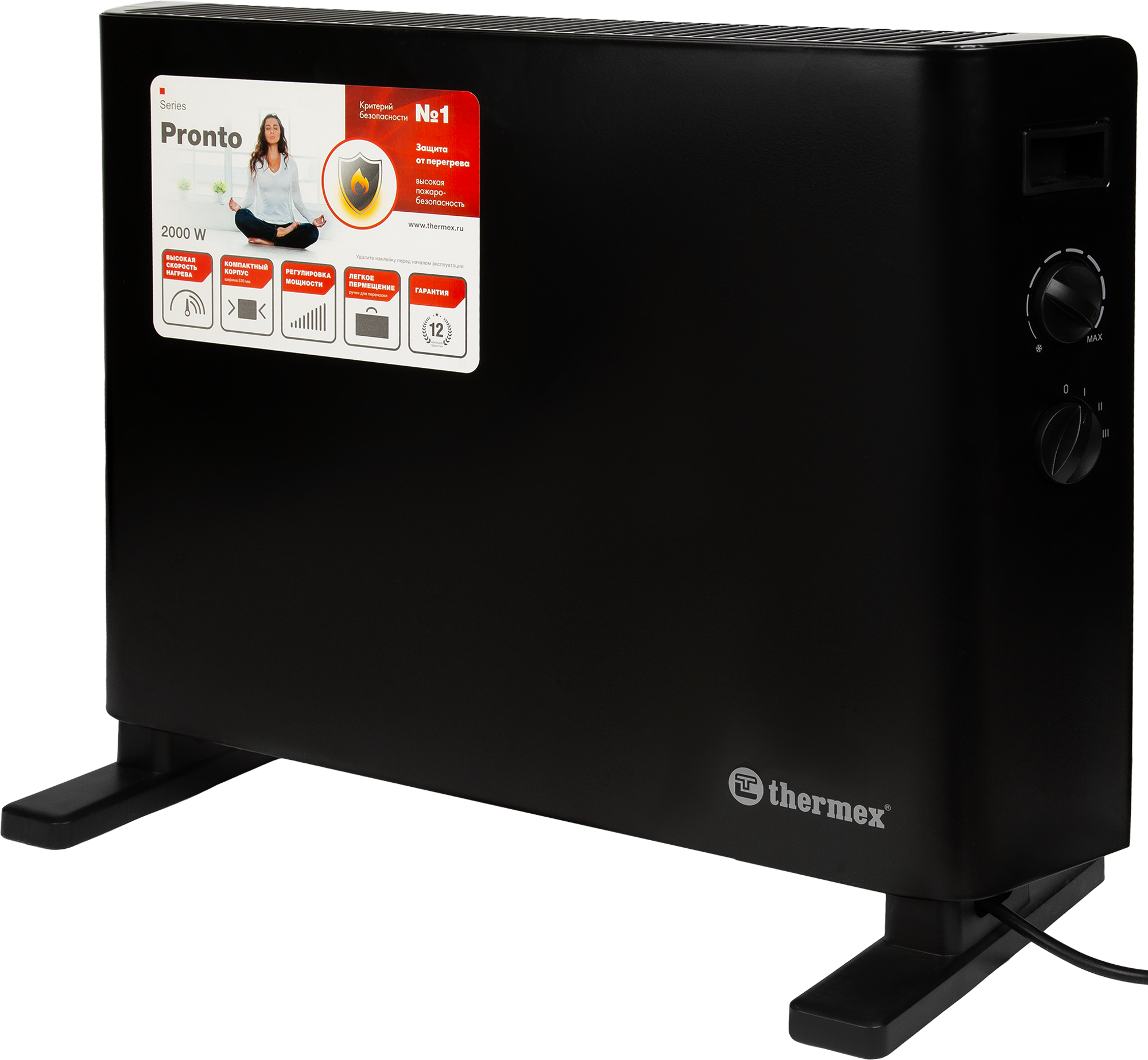 Изображение товара Конвектор электрический Thermex Pronto 2000M Black с механическим термостатом 2000 Вт цвет черный