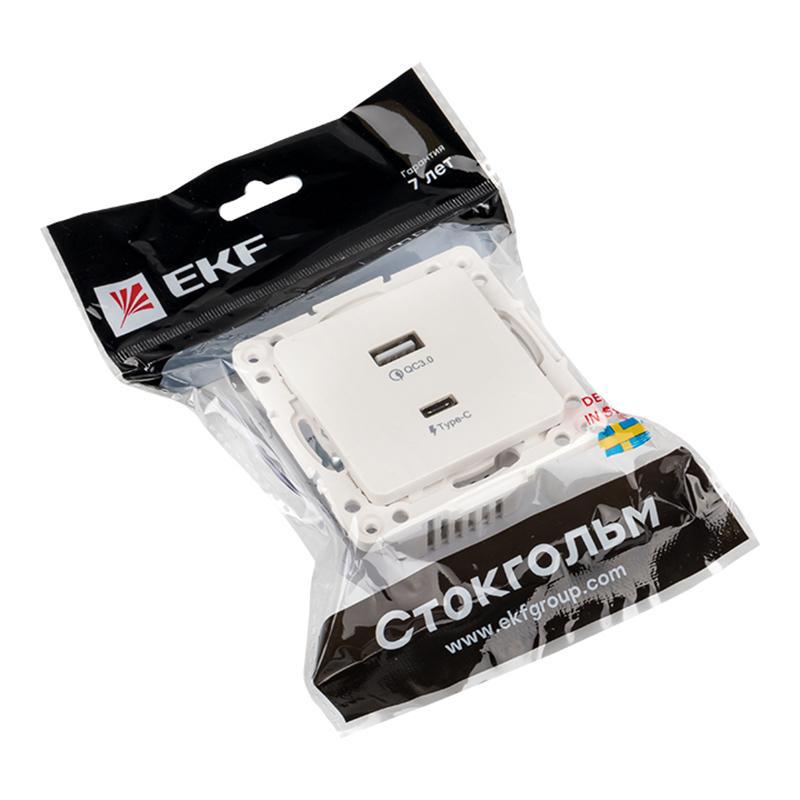 Изображение товара Розетка встраиваемая EKF Стокгольм EYR-2USB-type-C цвет белый
