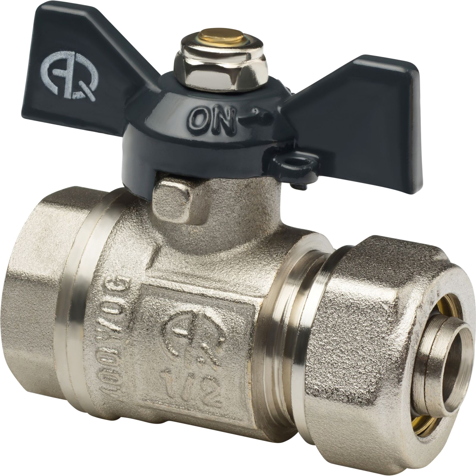 Изображение товара Кран шаровой Aqualink 3/4" латунь, бабочка, давление 40 бар, Китай