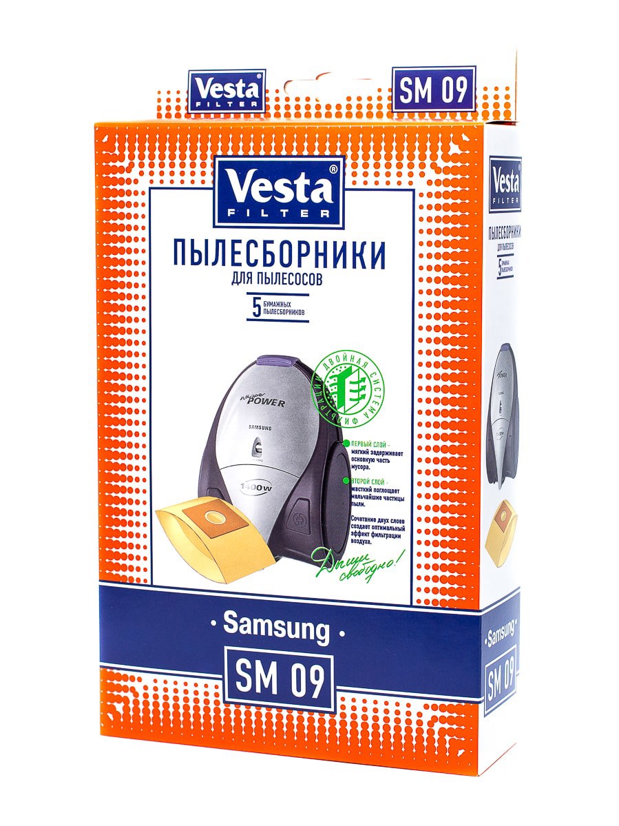 Изображение товара Мешки бумажные для пылесоса Vesta Filter SM09, 5 л, 5 шт