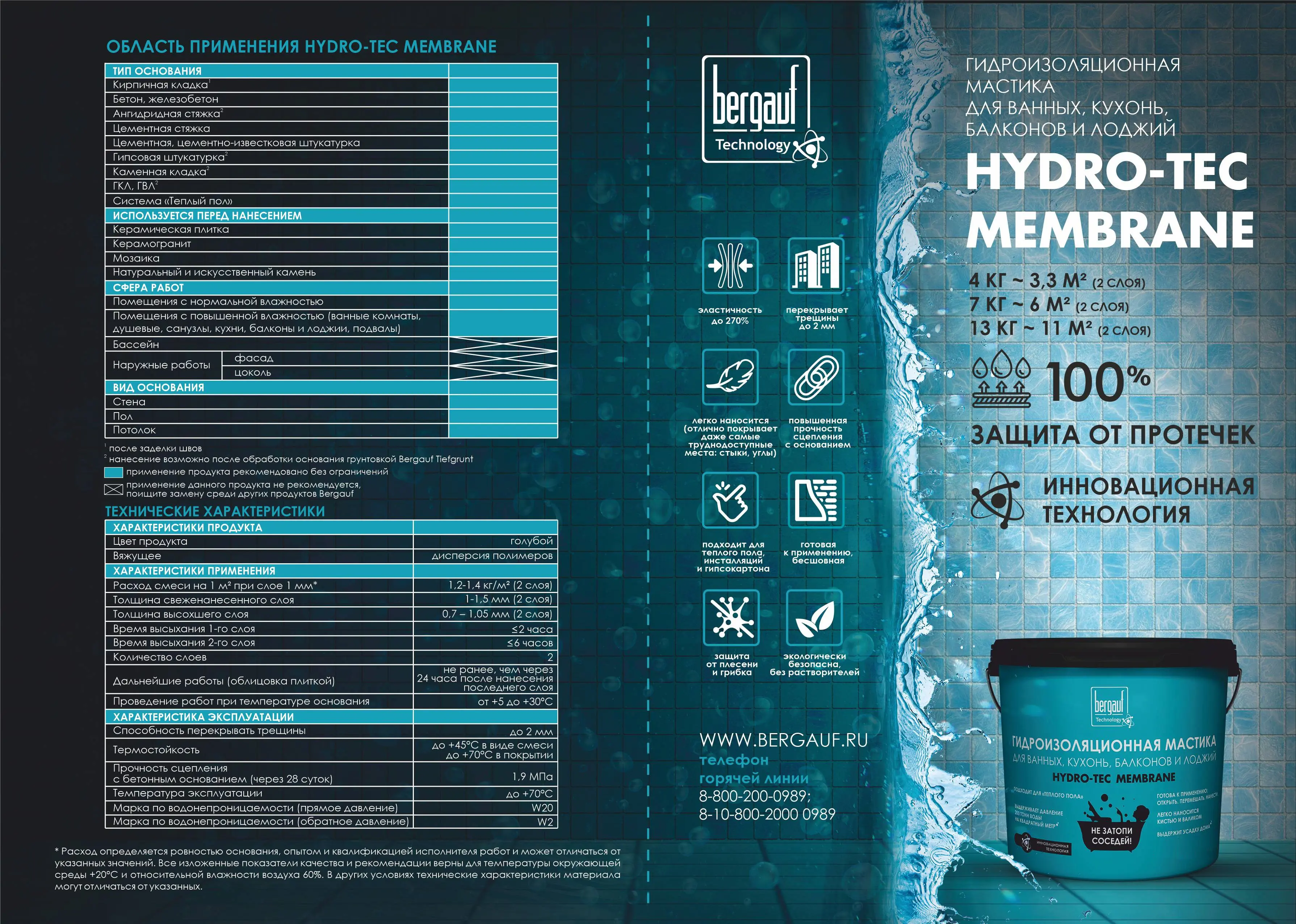 Гидроизоляционная мастика под плиточной облицовки Bergauf Hydro-tec membrane 4 кг - 2
