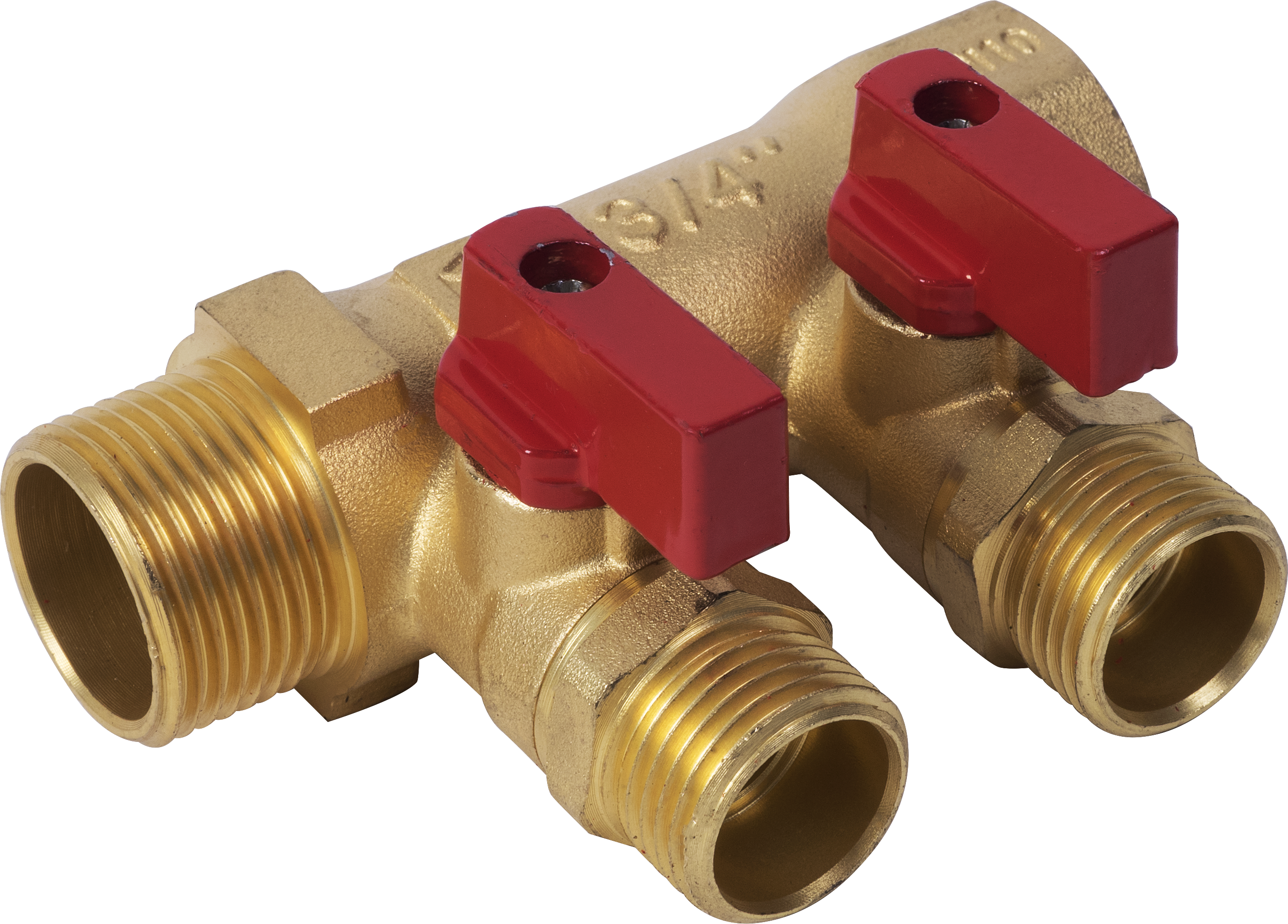 Изображение товара Коллектор с кранами 2 выхода 1/2 дюйма латунь пластик Китай