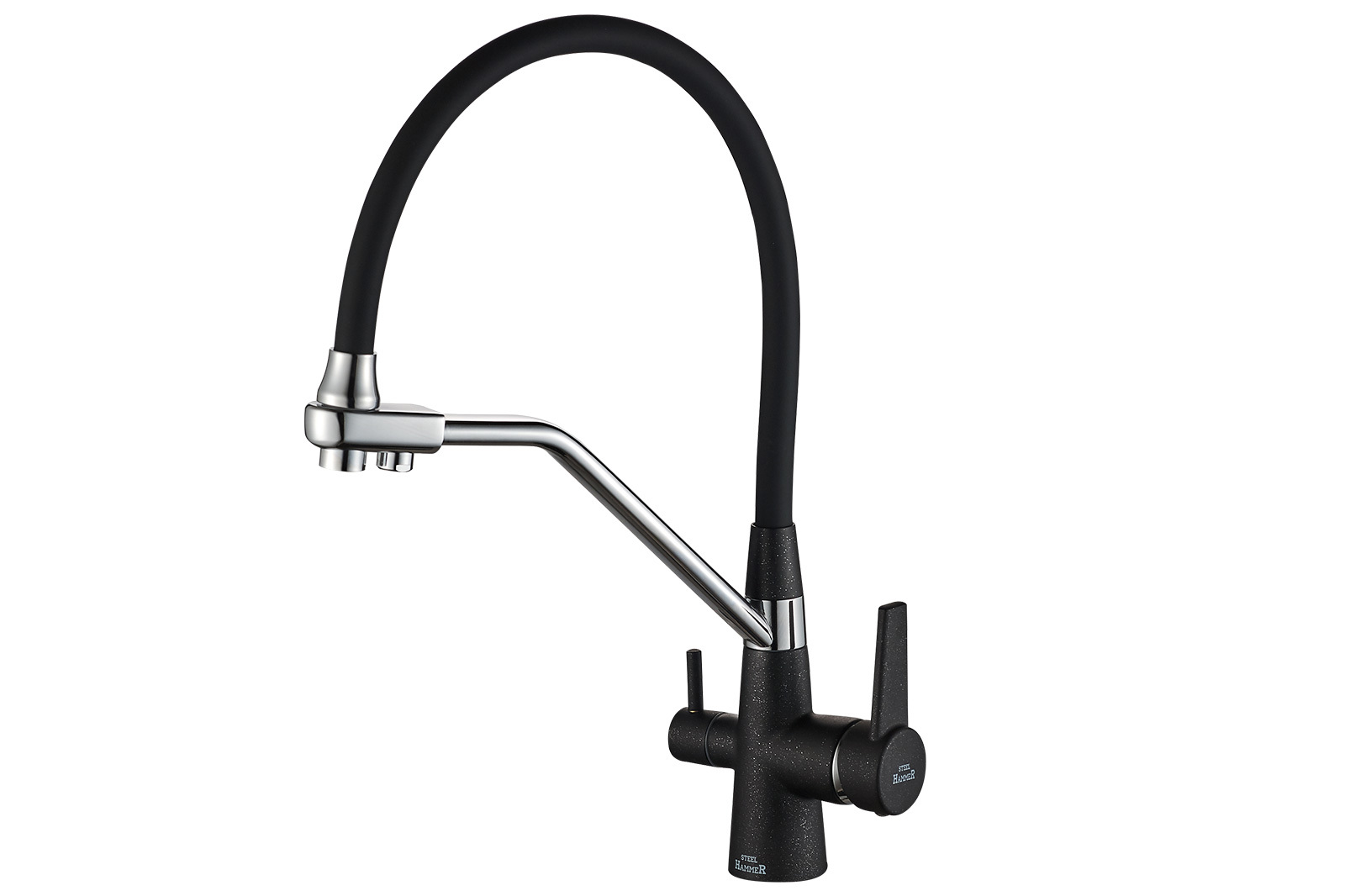 Изображение товара ZORG SH 903-6 BLACK CR — смеситель кухонный однорычажный с двойным каналом