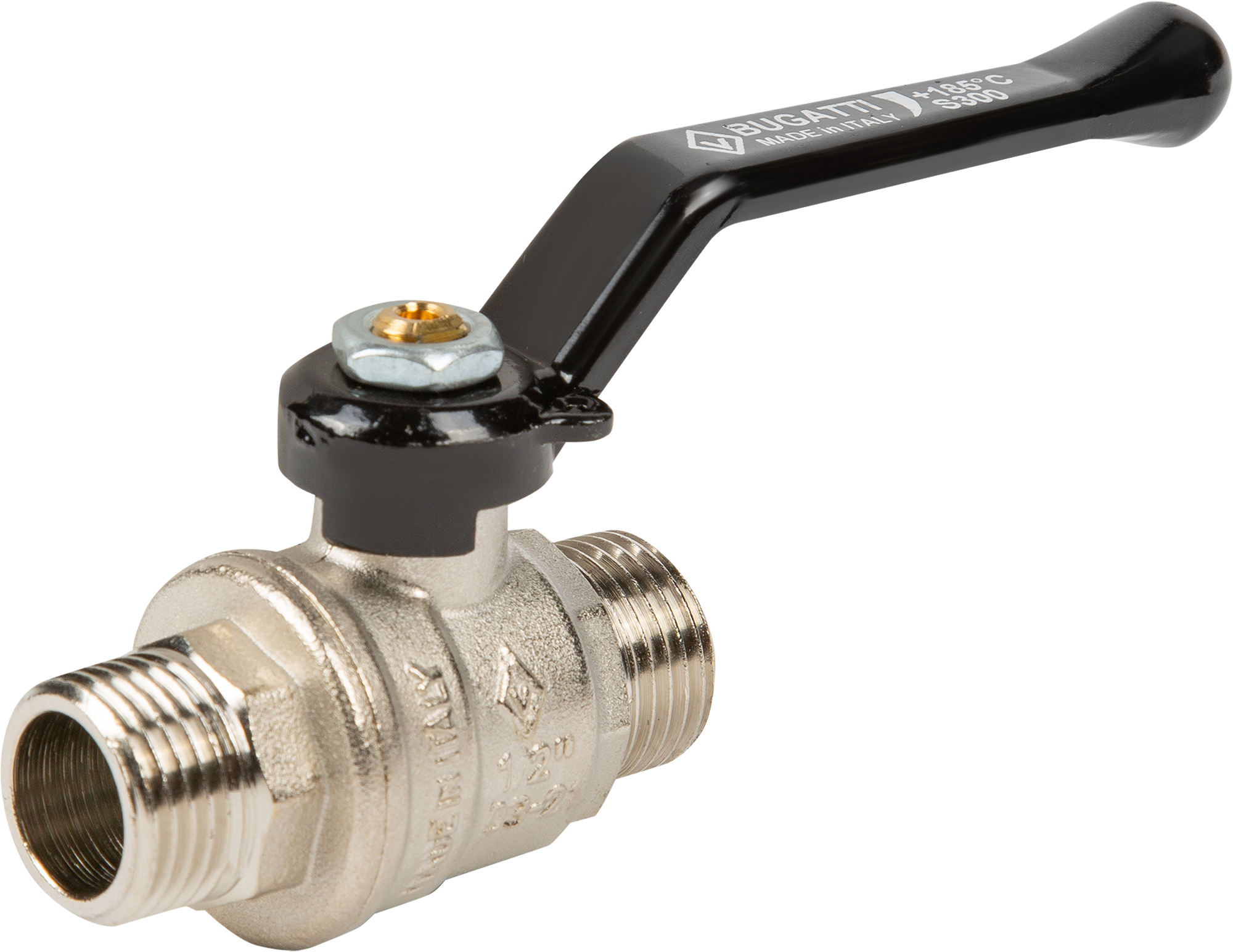 Изображение товара Кран шаровой прямой Bugatti Oregon DN15 PN64 1/2" НР латунь ручка рычаг