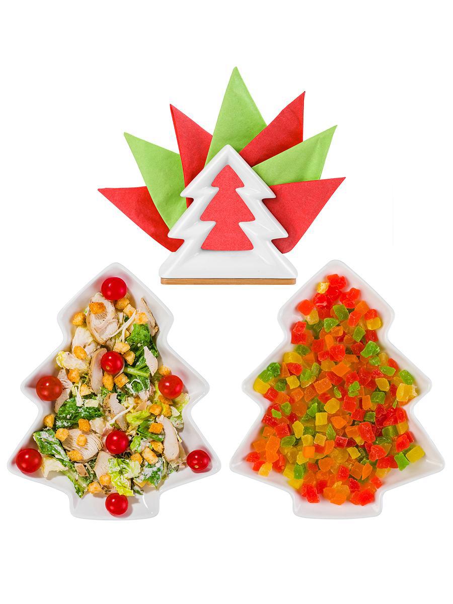 Изображение товара Набор блюд 3 шт Elan Gallery Елочка 950129+3 фарфор цвет белый/коричневый