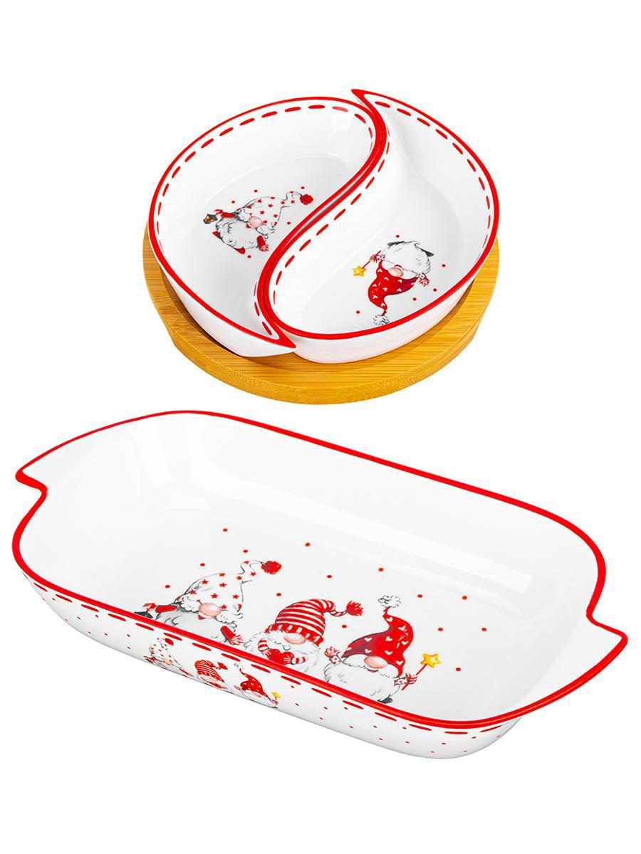 Изображение товара Набор блюд 2 шт Elan Gallery Веселые Гномики фарфор цвет черный/белый/серый/красный/желтый/светло-коричневый