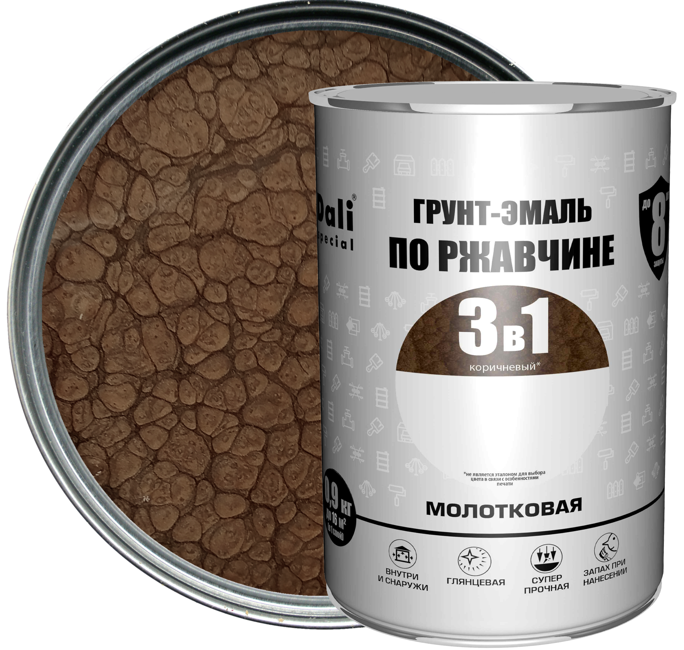 Изображение товара Грунт-эмаль по ржавчине 3 в 1 Dali Special молотковая коричневая 0.9 кг