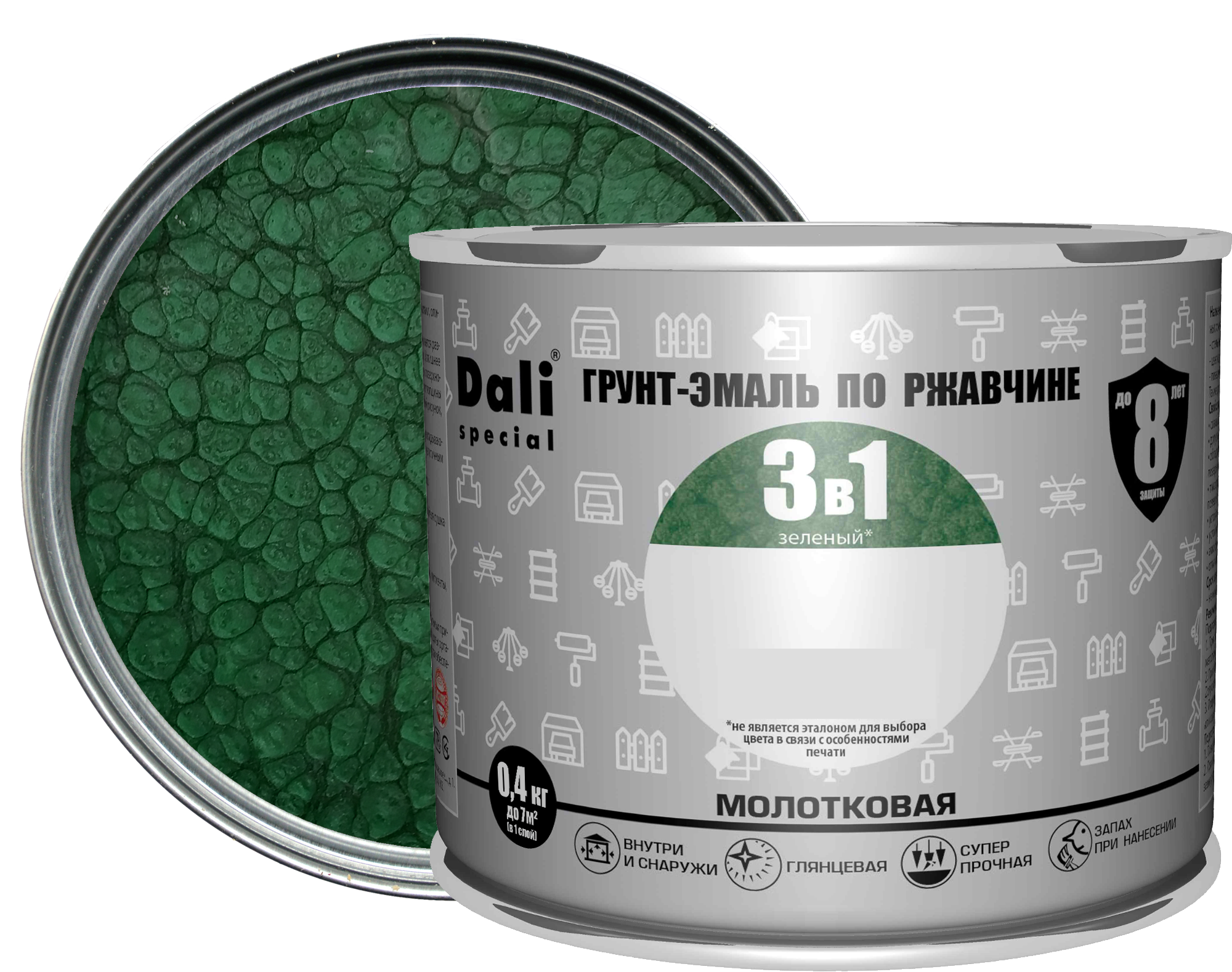 Изображение товара Грунт-эмаль по ржавчине 3 в 1 Dali Special молотковая цвет зелёный 0.4 кг