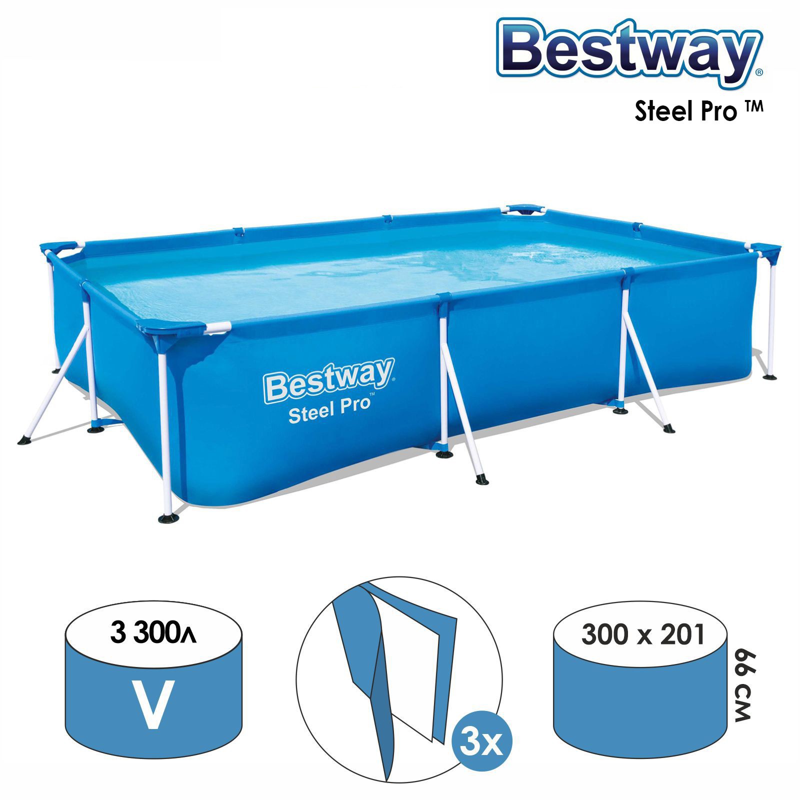 Изображение товара Каркасный бассейн Bestway Steel Pro 300 х 201 х 66 см для семейного отдыха