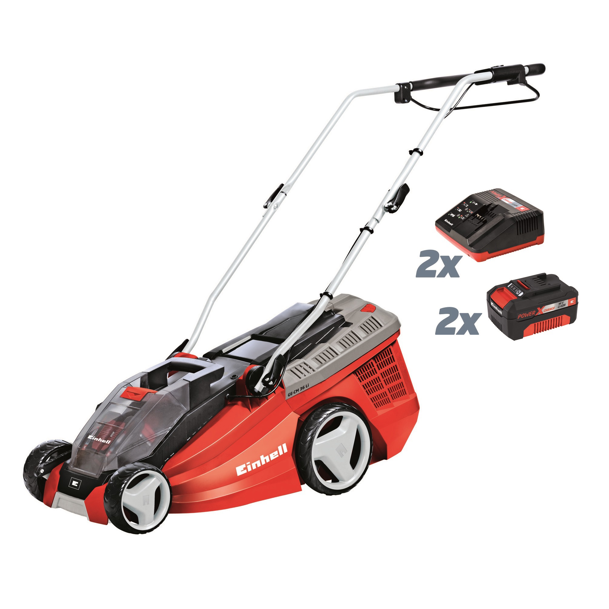 Изображение товара Аккумуляторная газонокосилка Einhell GE-CM 36 Li kit 36 см мощные аккумуляторы