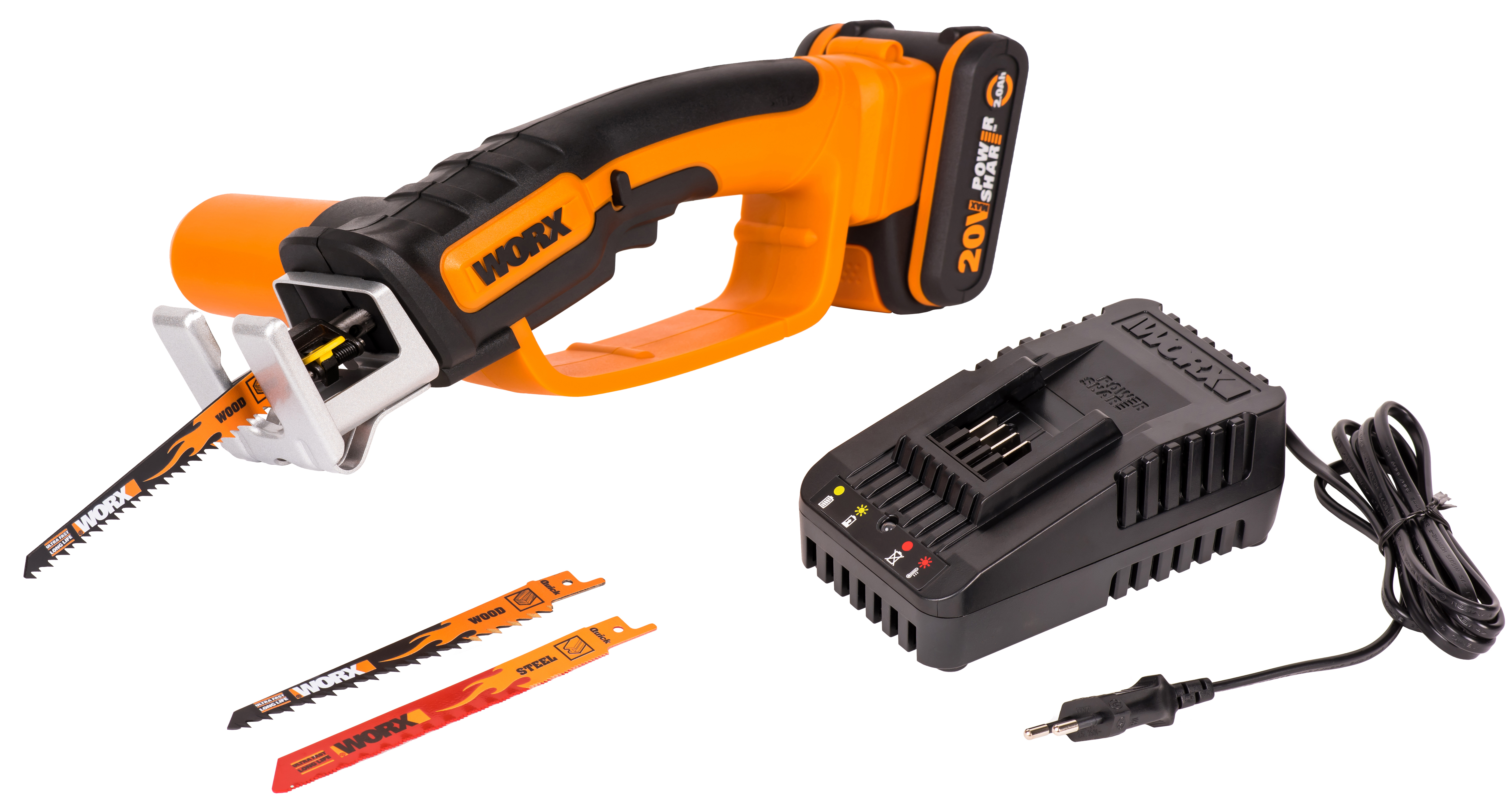 Изображение товара WORX WP892E аккумуляторная сабельная пила 20 В с быстрым зарядом и гарантией 3 года