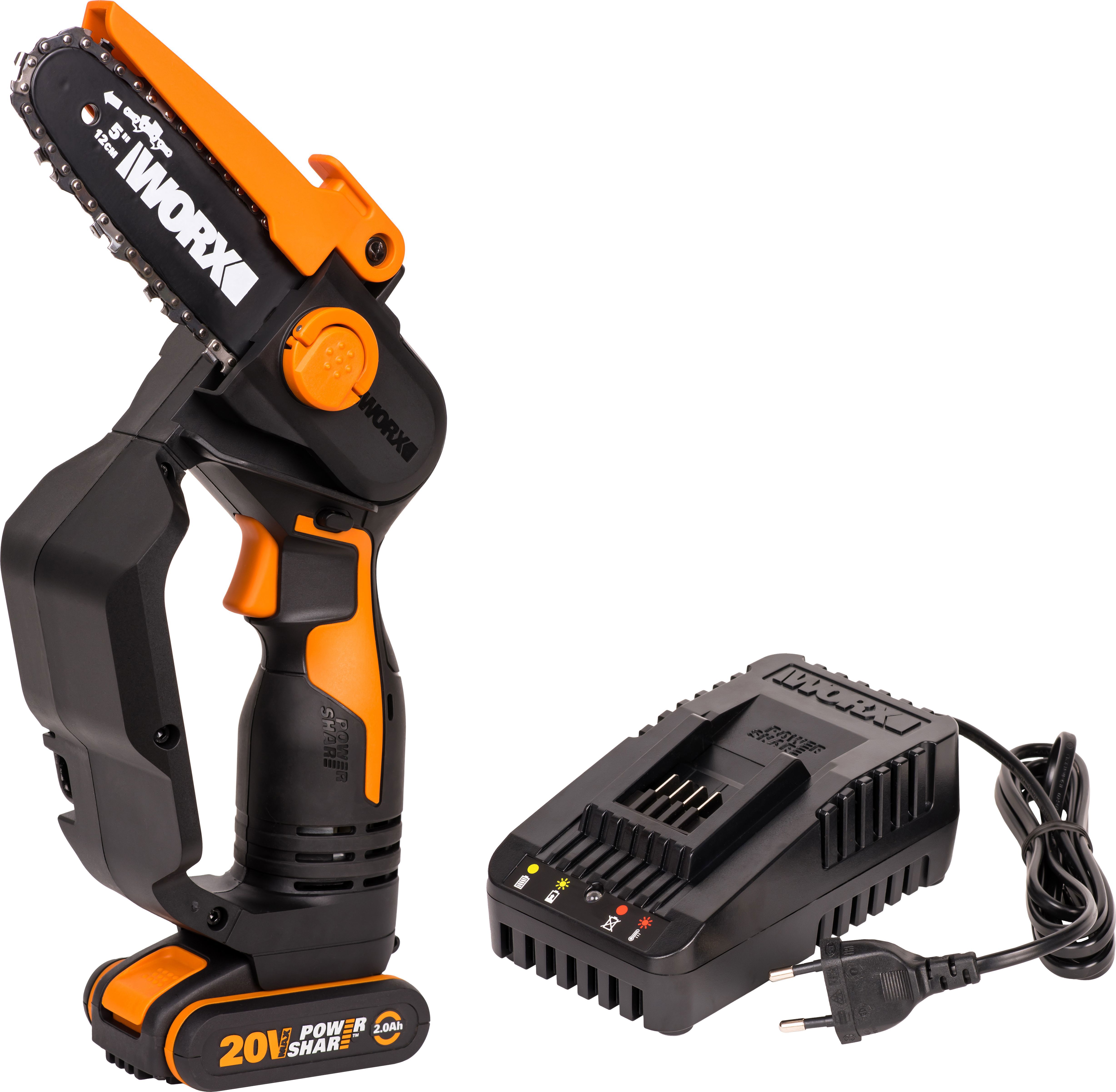 Изображение товара Аккумуляторная пила Worx WP342E 20В, шина 12 см, АКБ и ЗУ в комплекте
