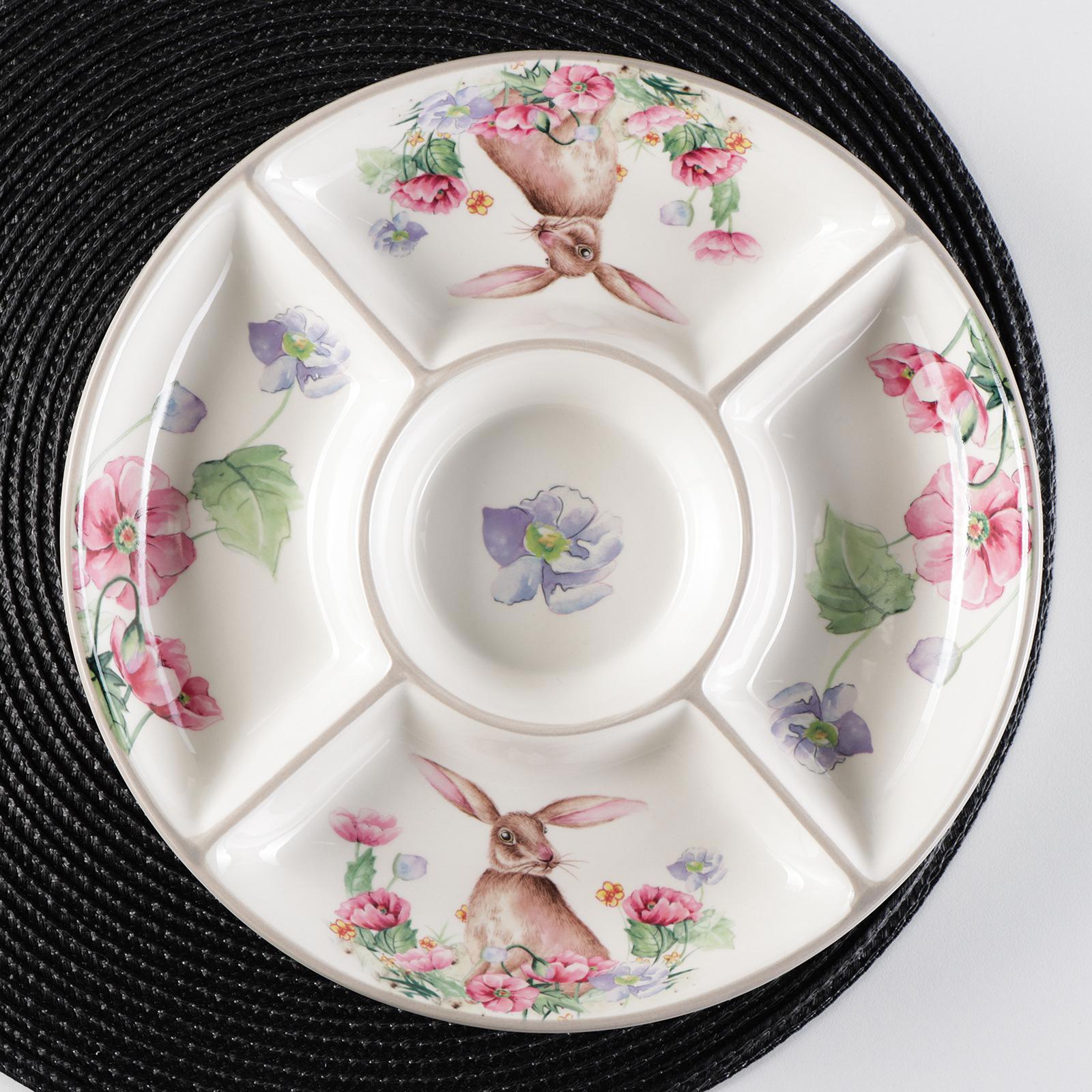 Изображение товара Менажница Доляна Зайка 26 см 5 ячеек из доломита белая для сервировки