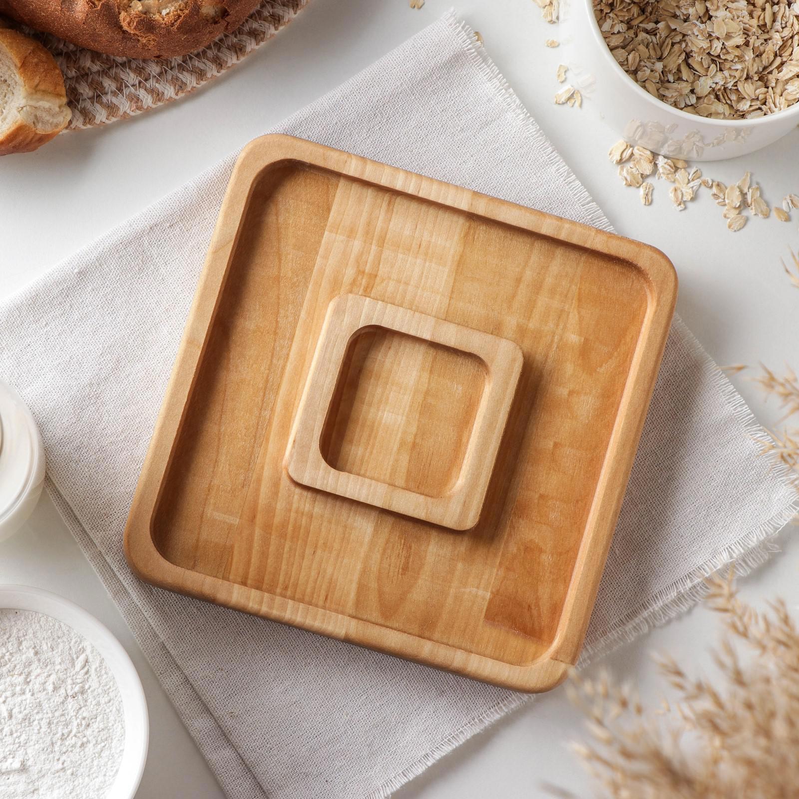 Изображение товара Менажница квадратная Доляна Беневенто 20 см 2 секции береза пропитана маслом