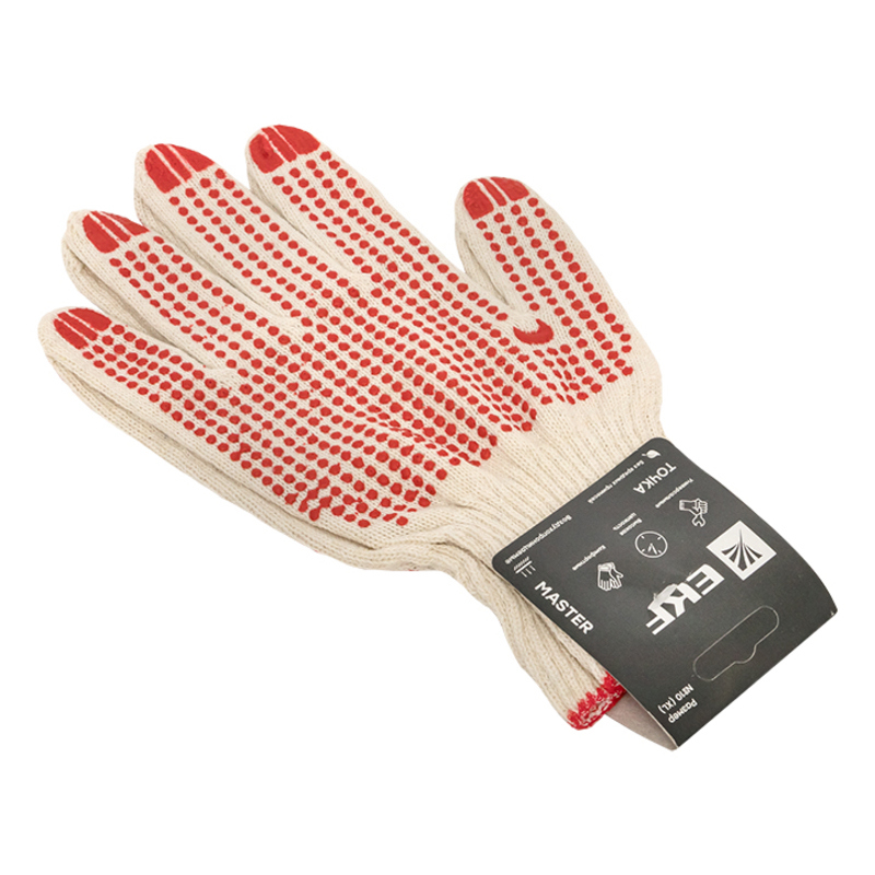 Изображение товара Перчатки хлопковые EKF Master pe10ct-10-mas, с пвх покрытием, размер XL