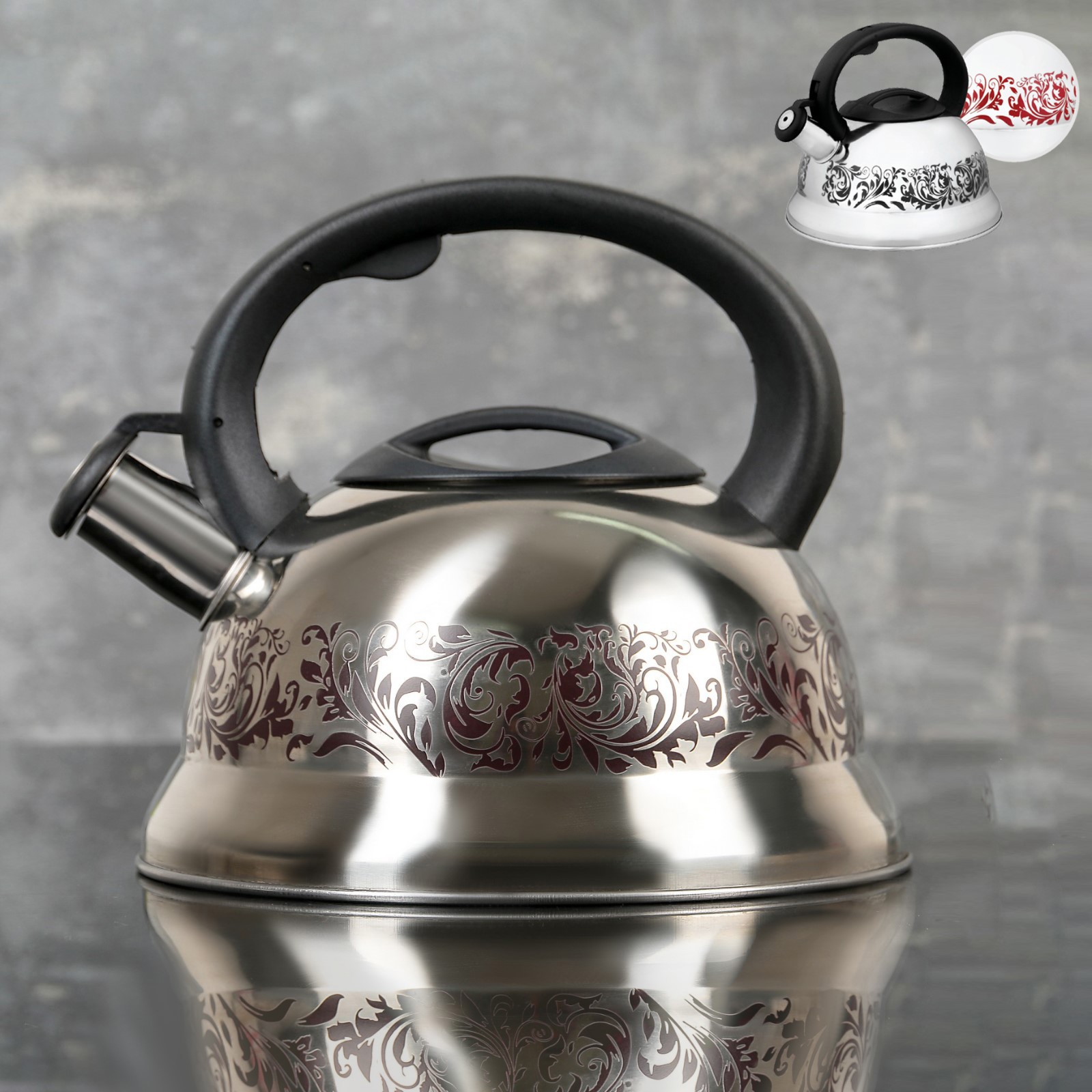 Изображение товара Чайник для плиты Доляна 2.8 л из нержавеющей стали серого цвета