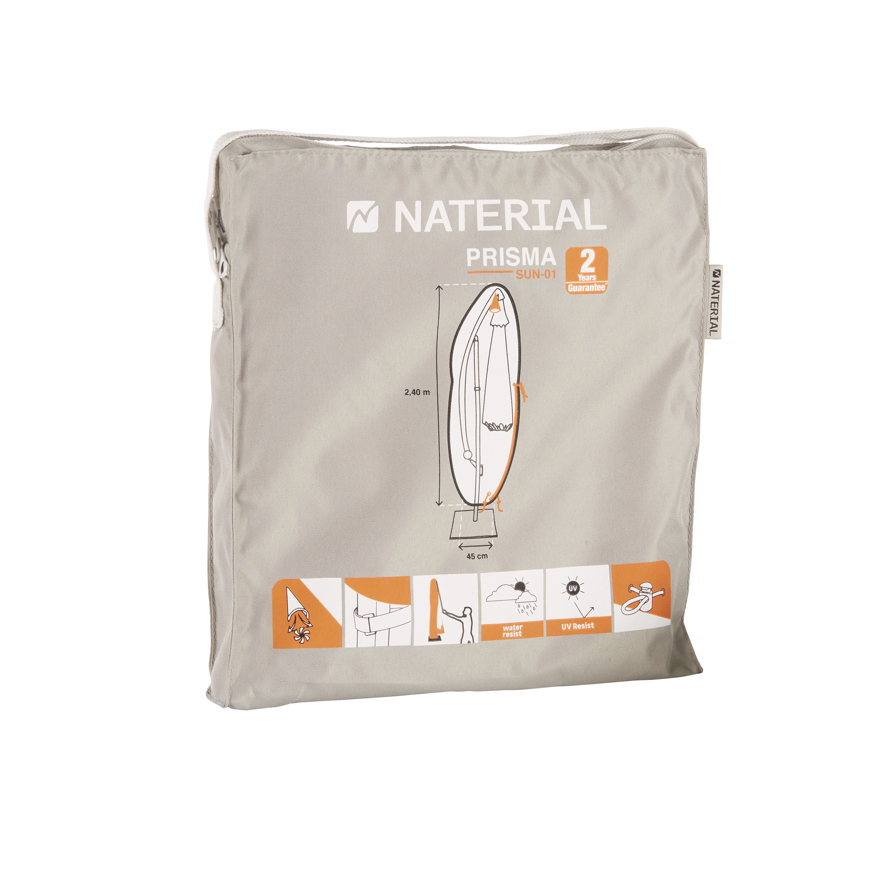 Изображение товара Защитный чехол для пляжного зонта Naterial 45x240x45 см полиэстер светло-серый