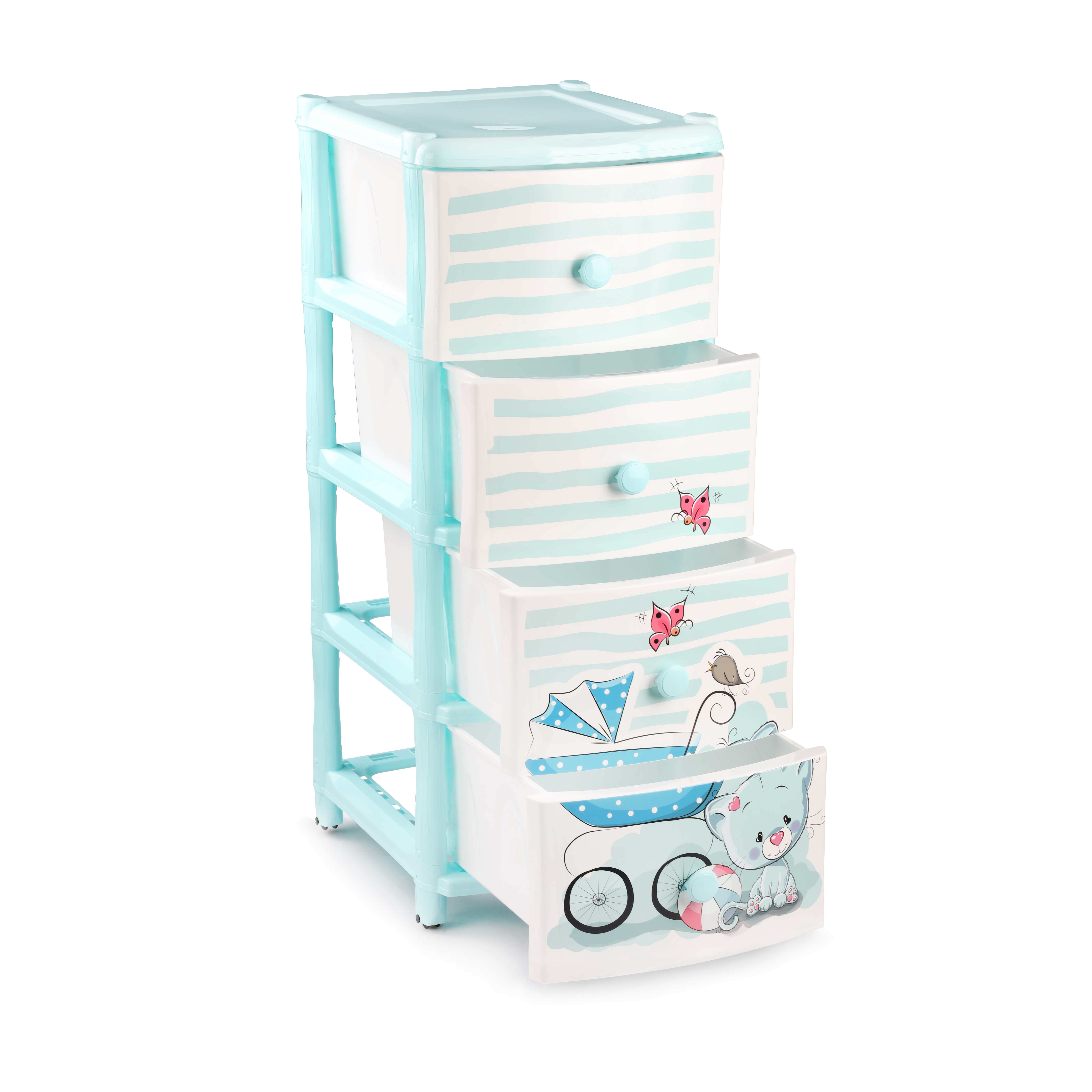 Изображение товара Комод Альтернатива 39.5x98x50 см 4 ящика пластик цвет голубой 14472