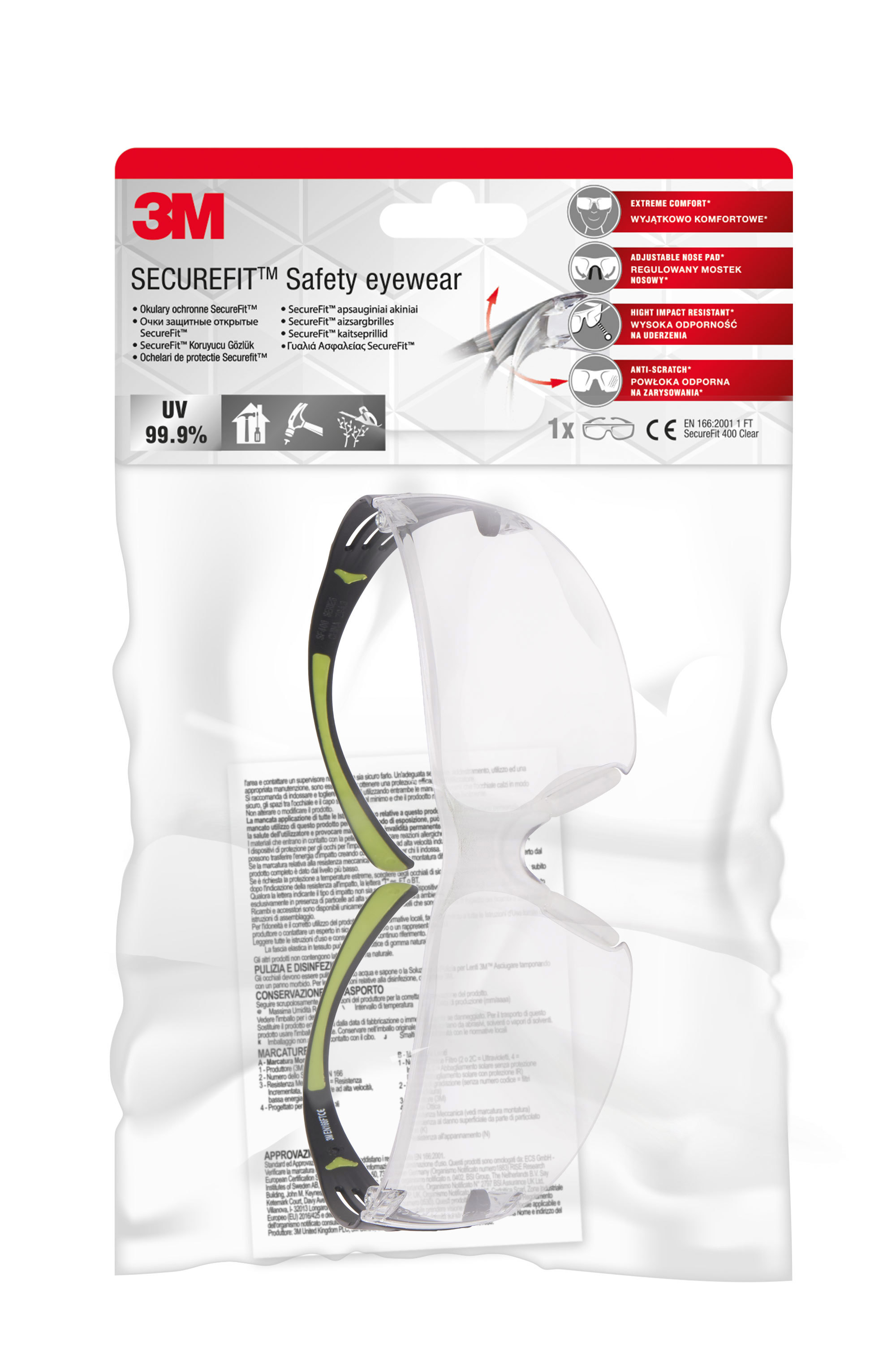 Изображение товара Очки защитные открытые с обтюратором 3M SecureFit SF401AF-EU прозрачные с защитой от запотевания и царапин Изображение товара Очки защитные открытые с обтюратором 3M SecureFit SF401AF-EU прозрачные с защитой от запотевания и царапин