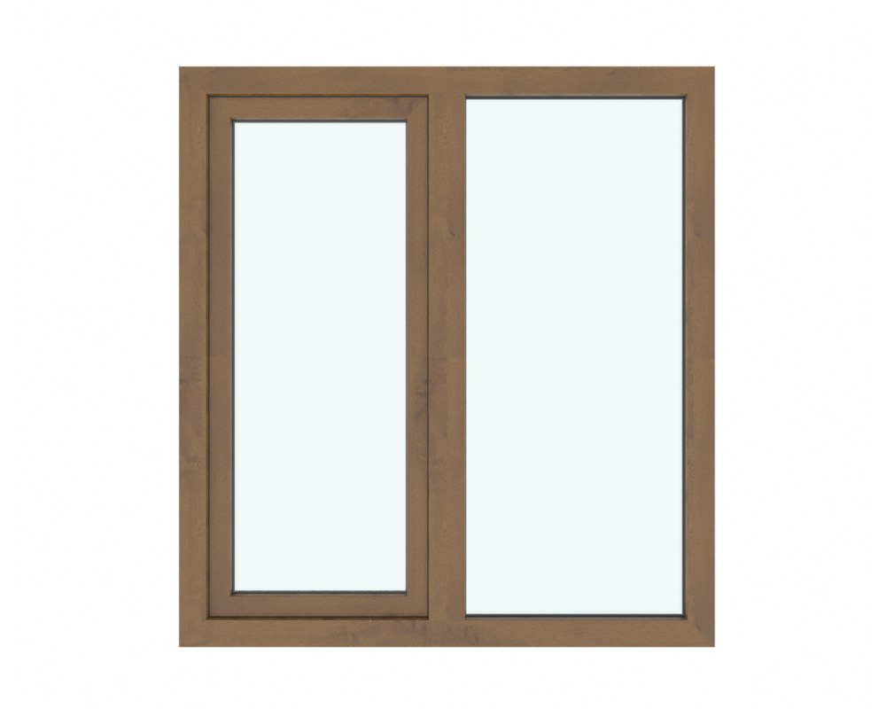 Изображение товара Окно ПВХ двустворчатое левое глухое/правое поворотно-откидное 130х120см Wintech Isotech 530 двухкамерный стеклопакет Золотистый дуб