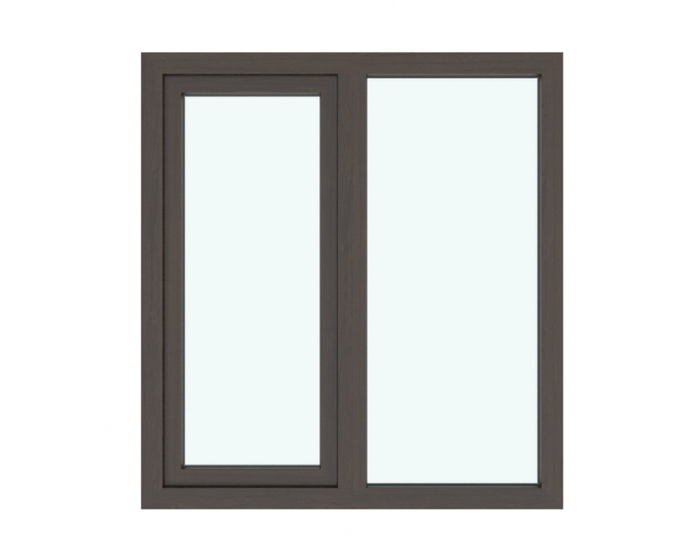 Изображение товара Окно ПВХ двустворчатое левое глухое/правое поворотно-откидное 130х120см Wintech Isotech 530 однокамерный стеклопакет Темный дуб