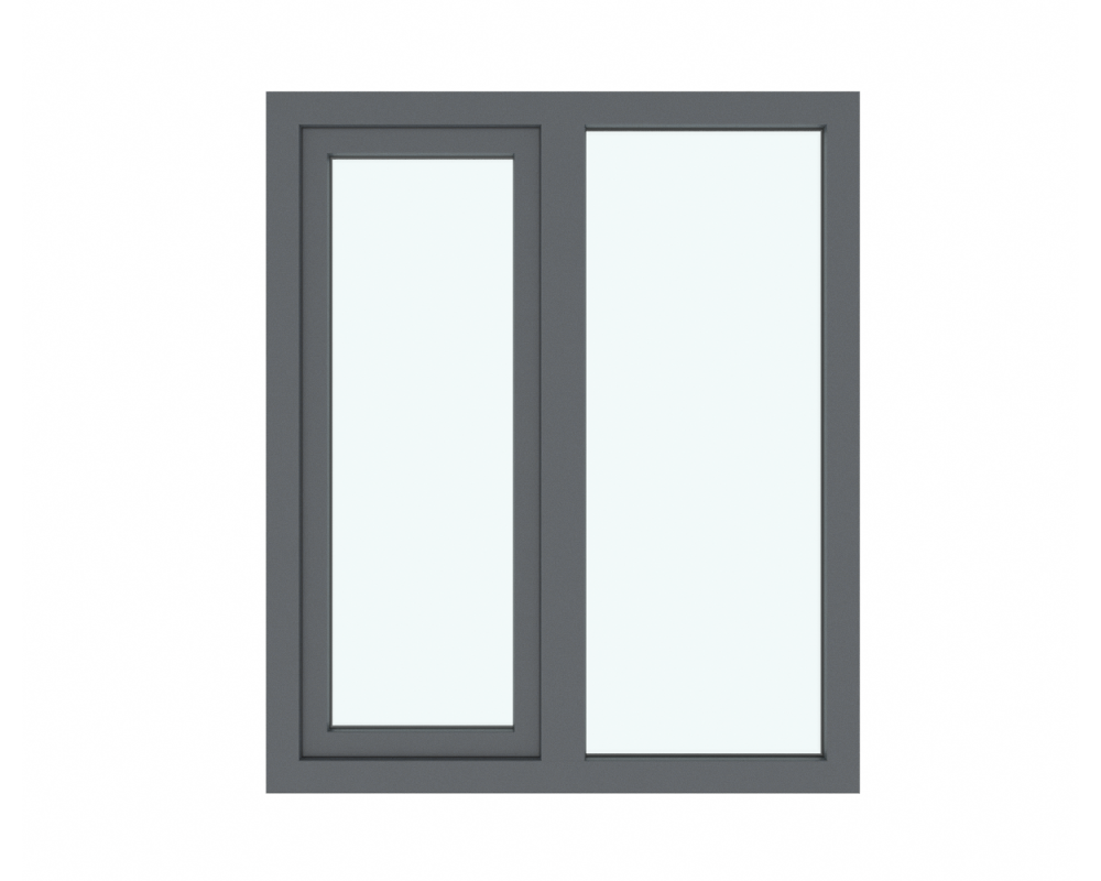 Изображение товара Окно ПВХ двустворчатое левое глухое/правое поворотно-откидное 130х110см Wintech Isotech 530 однокамерный стеклопакет Серый антрацит