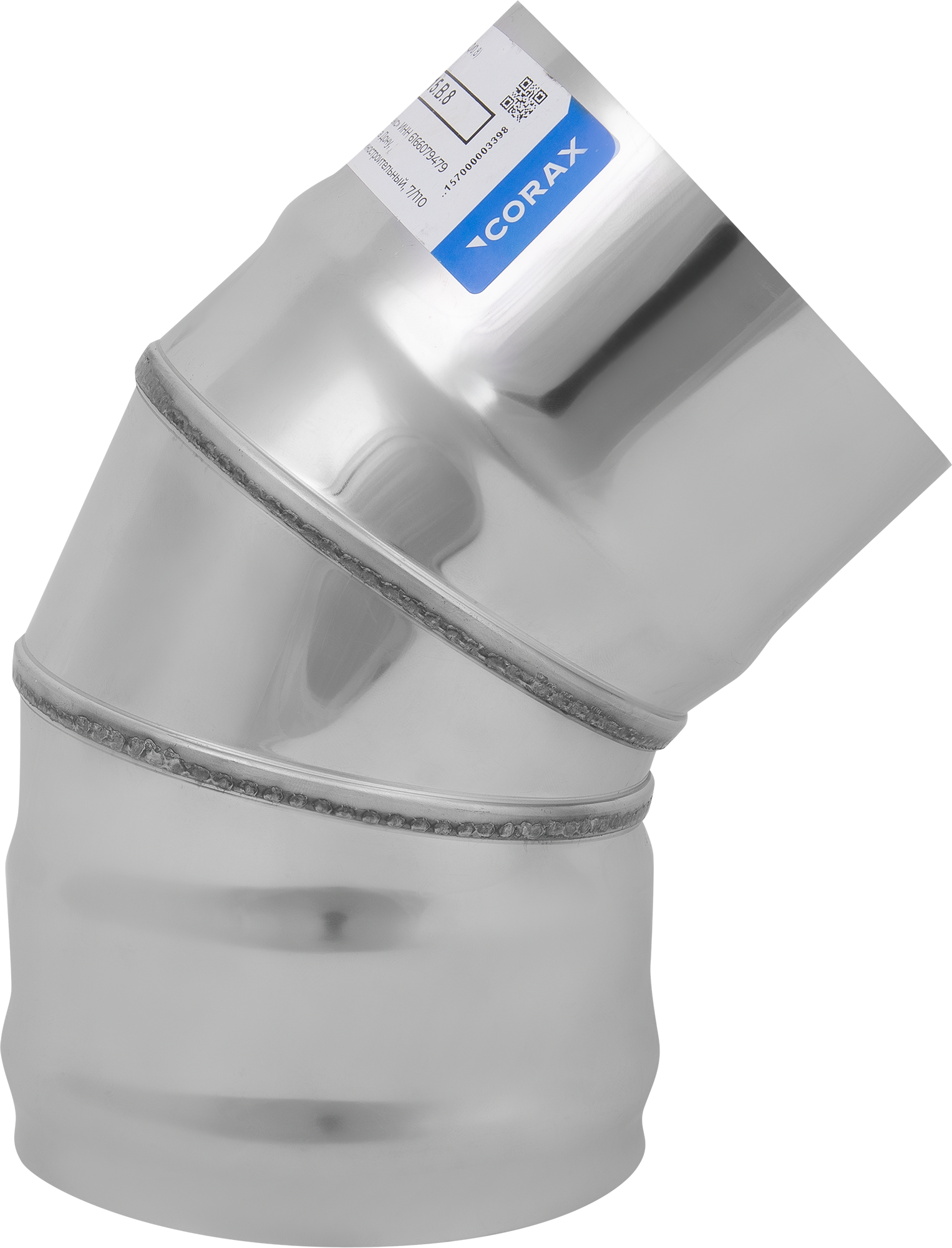 Изображение товара Колено Corax 45° D115 мм 0.8 мм из оцинкованной стали для дымоходов