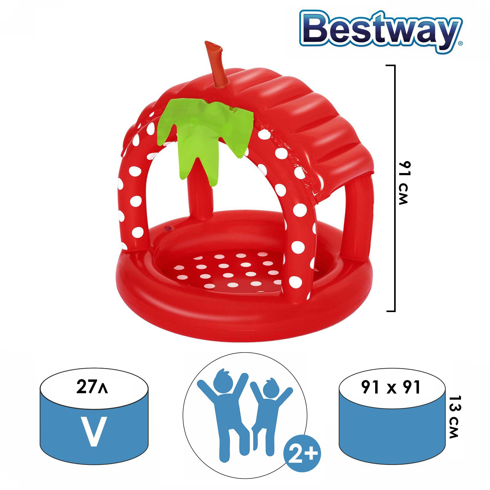 Изображение товара Бассейн надувной Bestway 52387 детский с надувным дном 91x91x91 см