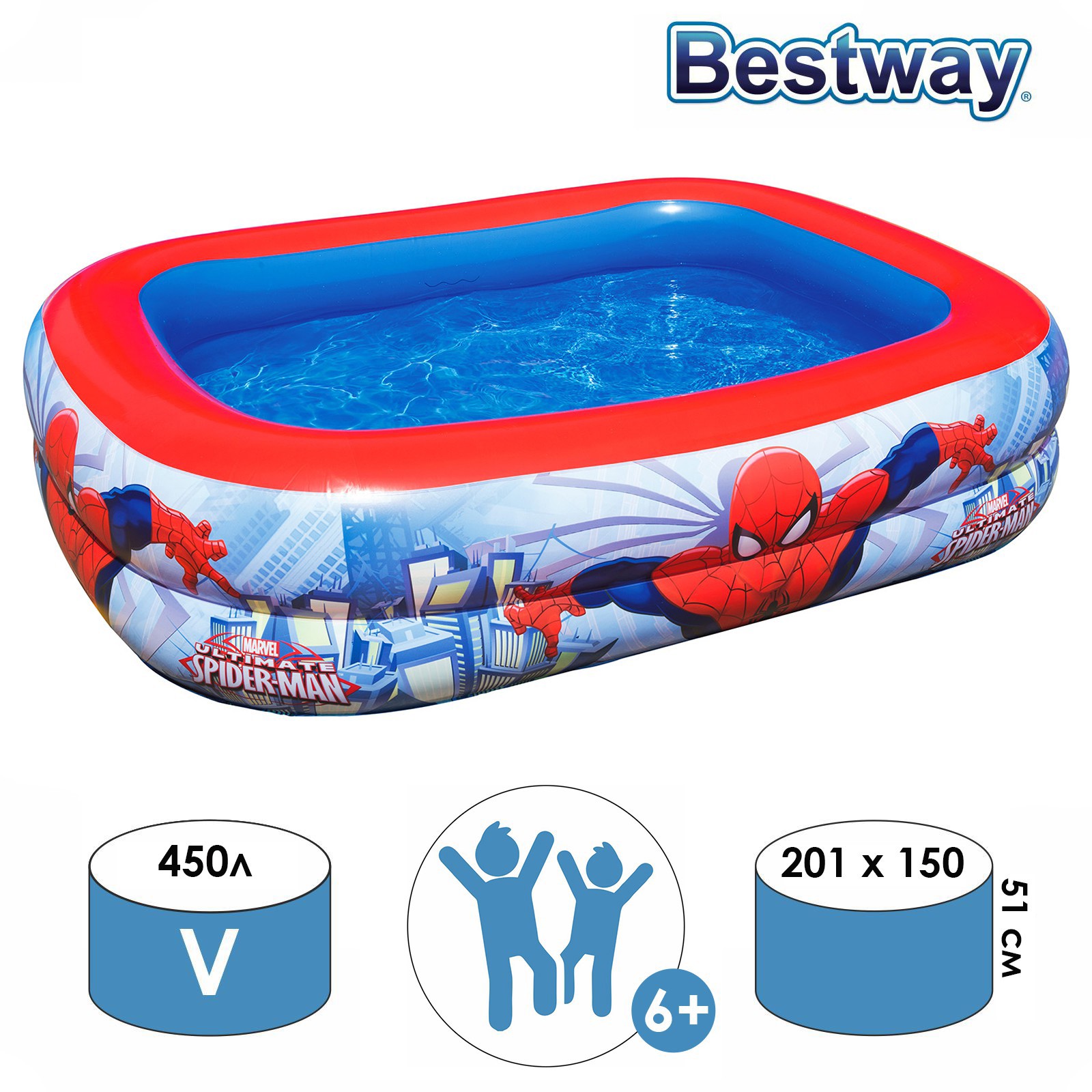 Изображение товара Бассейн надувной Bestway 98011 Человек-паук 201x150x51 см