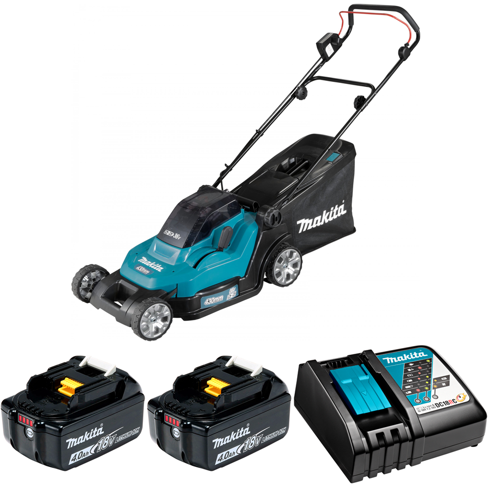 Изображение товара Газонокосилка аккумуляторная Makita DLM432RM2 36 В 43 см с травосборником