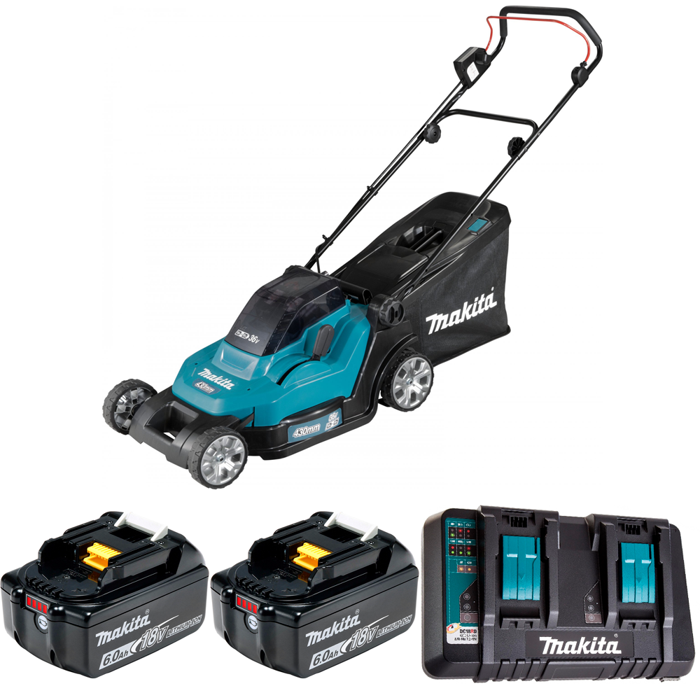 Изображение товара Аккумуляторная газонокосилка Makita DLM432PG2 36 В 43 см аккумуляторы и зарядное в комплекте