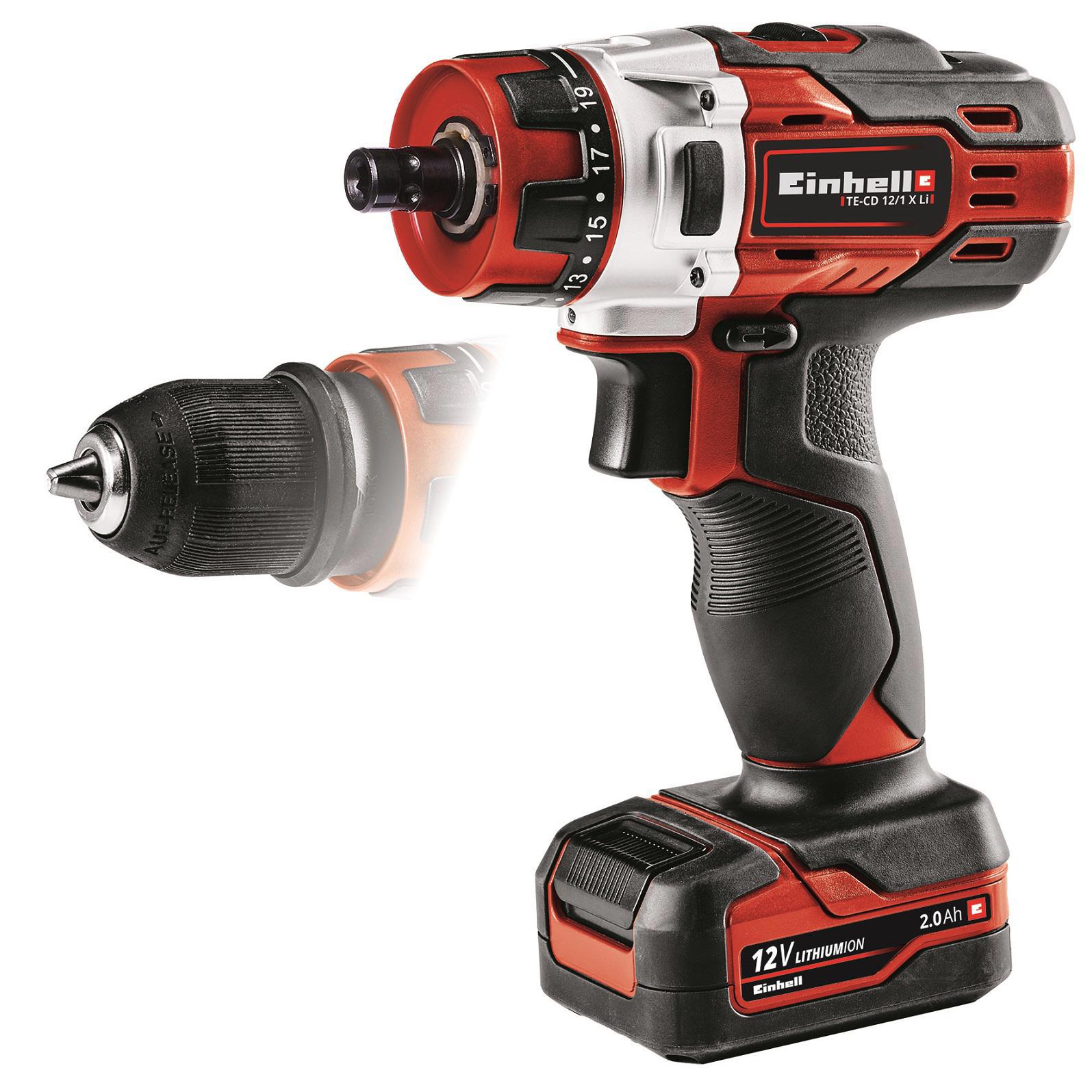 Изображение товара Дрель-шуруповерт аккумуляторная Einhell TE-CD 12/1 X-Li 4513592, 12 В Li-Ion 2 Ач Изображение товара Дрель-шуруповерт аккумуляторная Einhell TE-CD 12/1 X-Li 4513592, 12 В Li-Ion 2 Ач