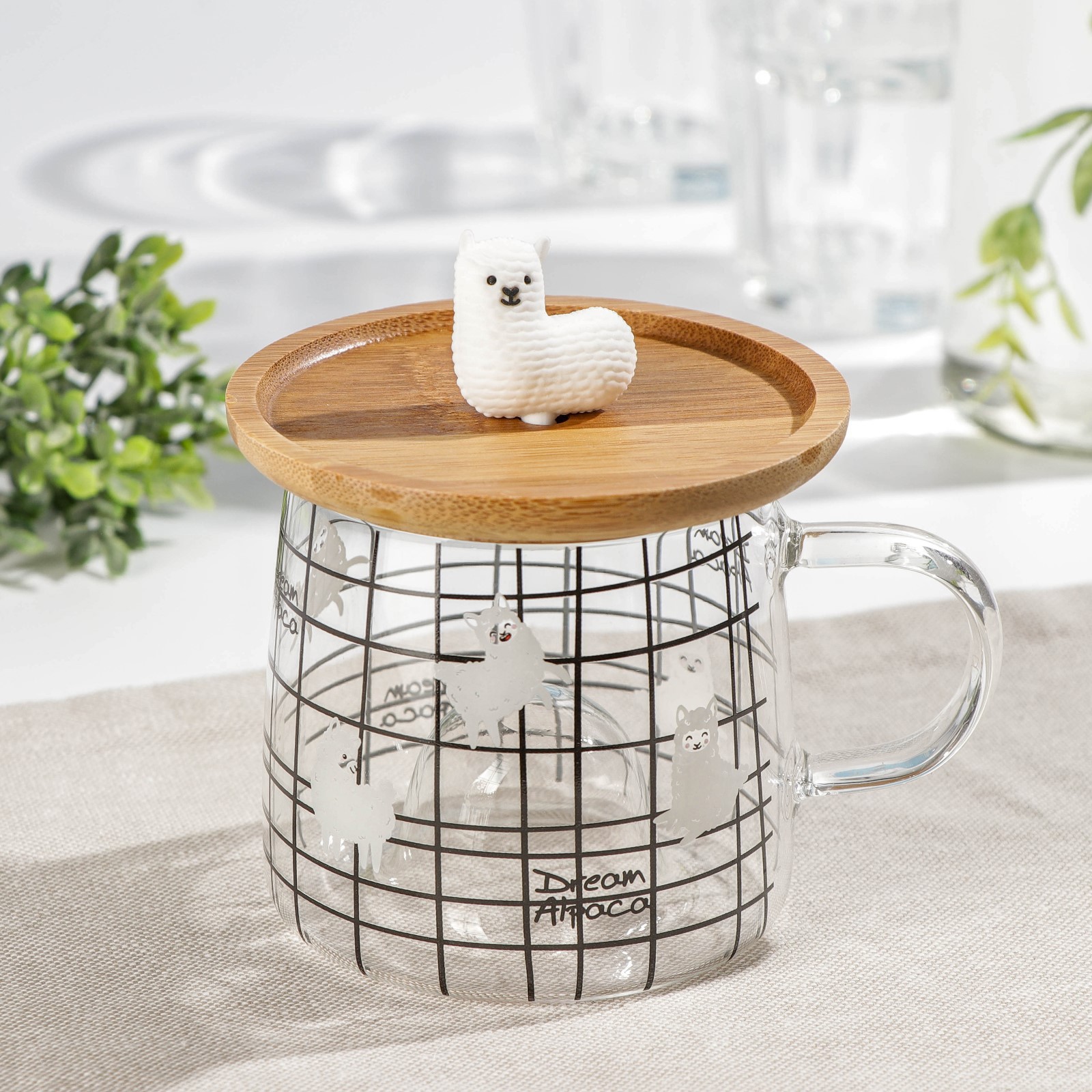 Изображение товара Кружка Simaland «Лама» 350 мл с деревянной крышкой