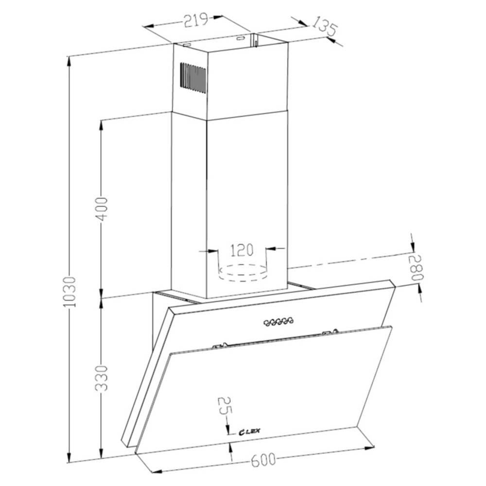 Изображение товара Вытяжка Lex Luka 600 Black наклонная 60x33 см для кухни с LED подсветкой