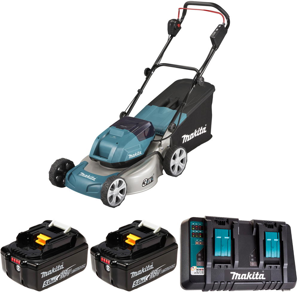 Изображение товара Аккумуляторная газонокосилка Makita DLM460PT2 36В 46 см с аккумуляторами и зарядным устройством