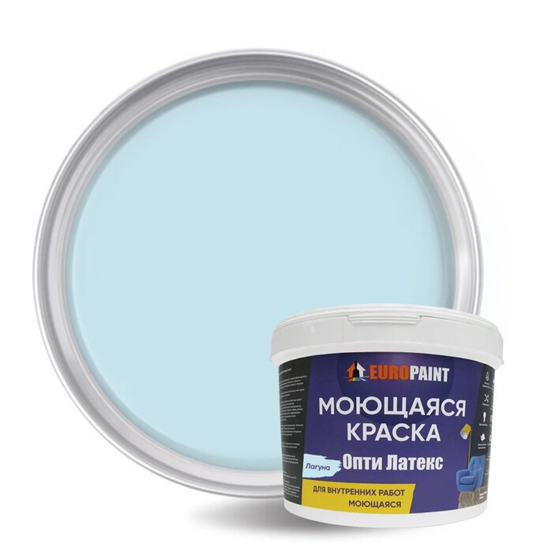 Изображение товара Краска EUROPAINT Опти Латекс цвет лагуна 3 л Изображение товара Краска EUROPAINT Опти Латекс цвет лагуна 3 л