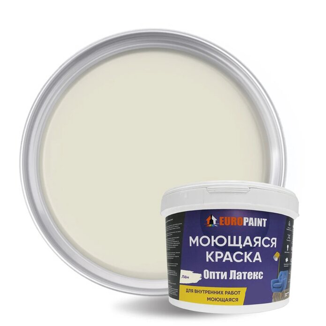 Изображение товара Краска EUROPAINT Опти Латекс цвет лен 3 л