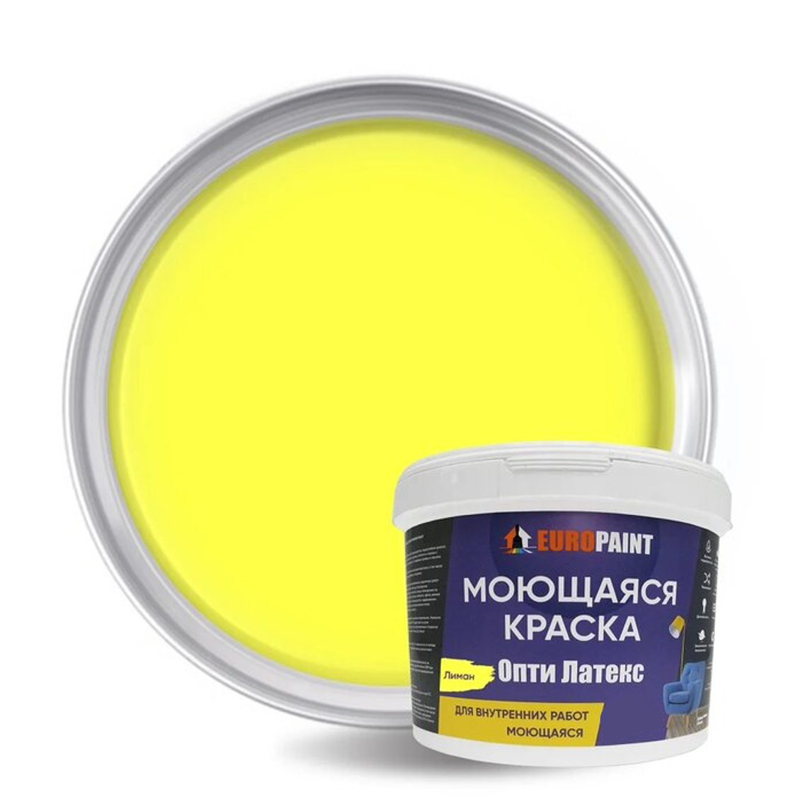 Изображение товара Краска EUROPAINT Опти Латекс матовая лиман 1 л моющаяся водная