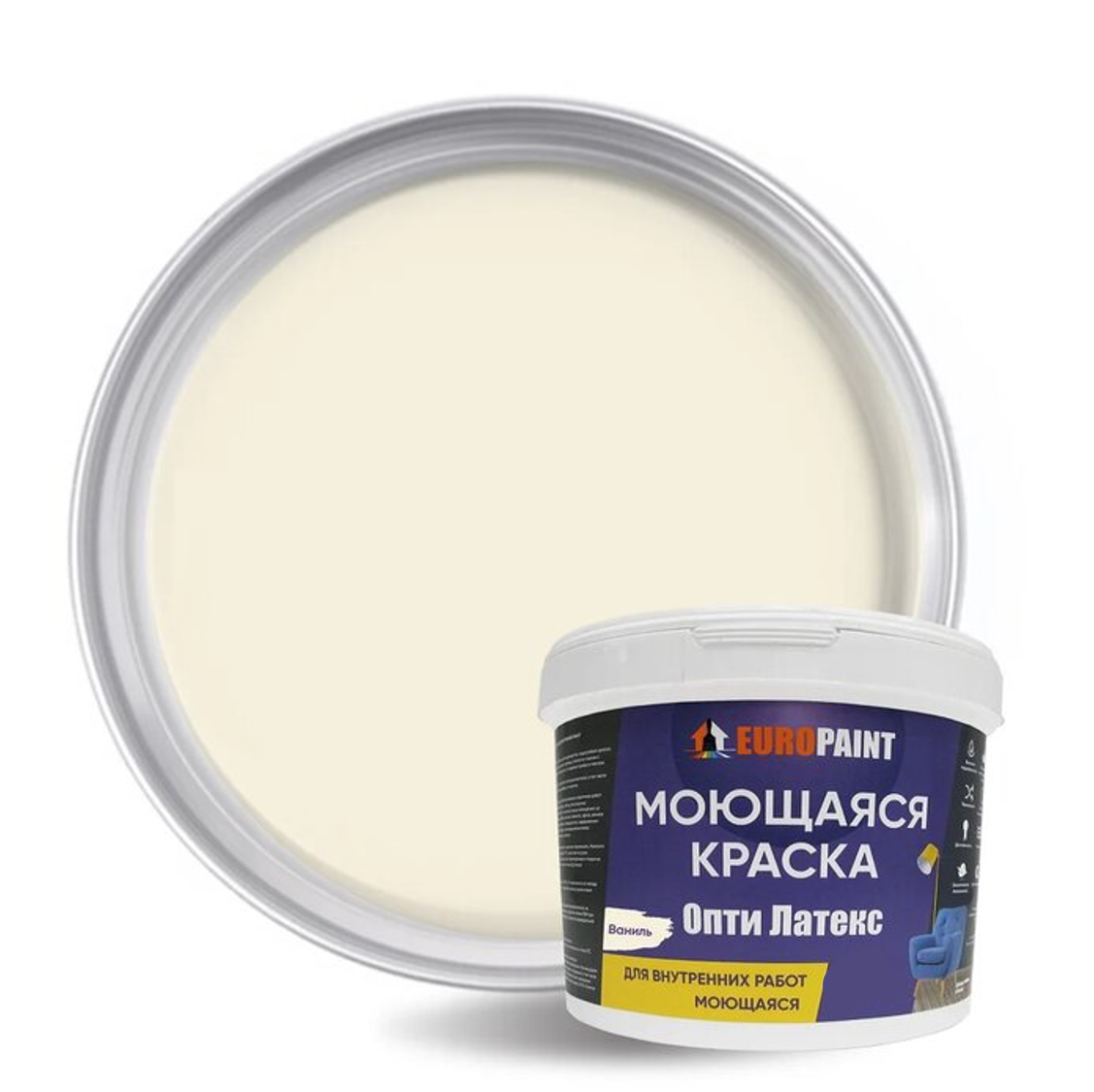 Изображение товара Моющаяся краска EUROPAINT Опти Латекс ваниль 1 л для внутренних помещений
