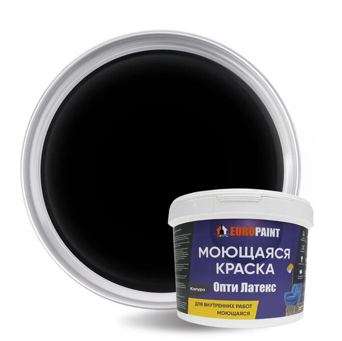 Изображение товара Краска EUROPAINT Опти Латекс 1 л для внутренних помещений, влагостойкая и моющаяся