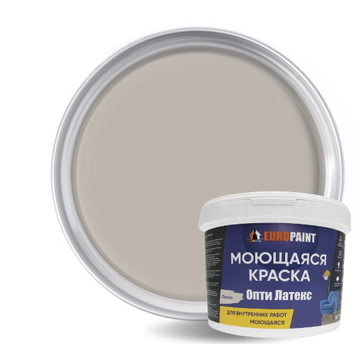 Изображение товара Краска EUROPAINT Опти Латекс цвет лана 1 л для внутренних работ