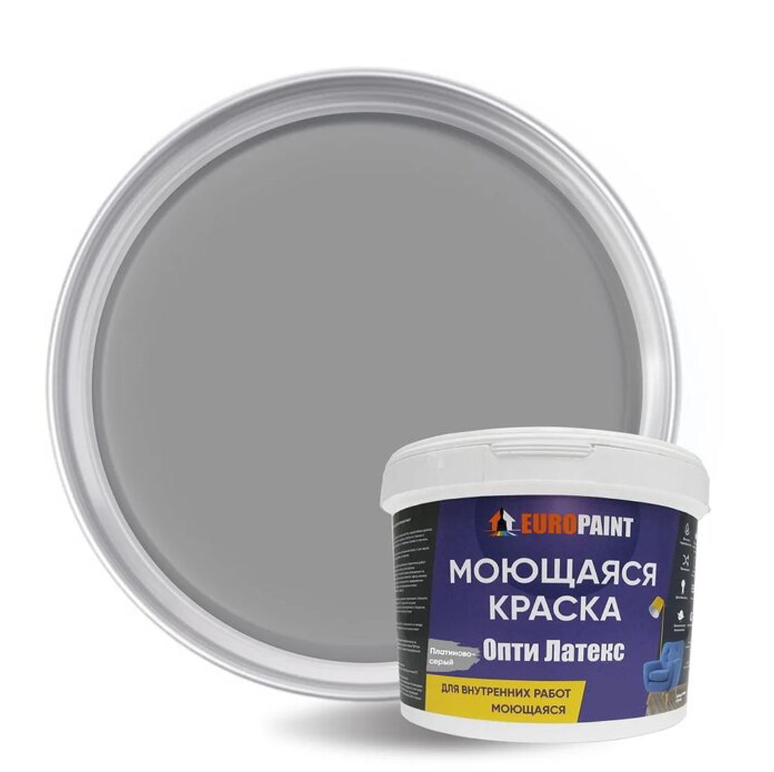 Изображение товара Краска EUROPAINT Опти Латекс цвет платиново-серый 1 л