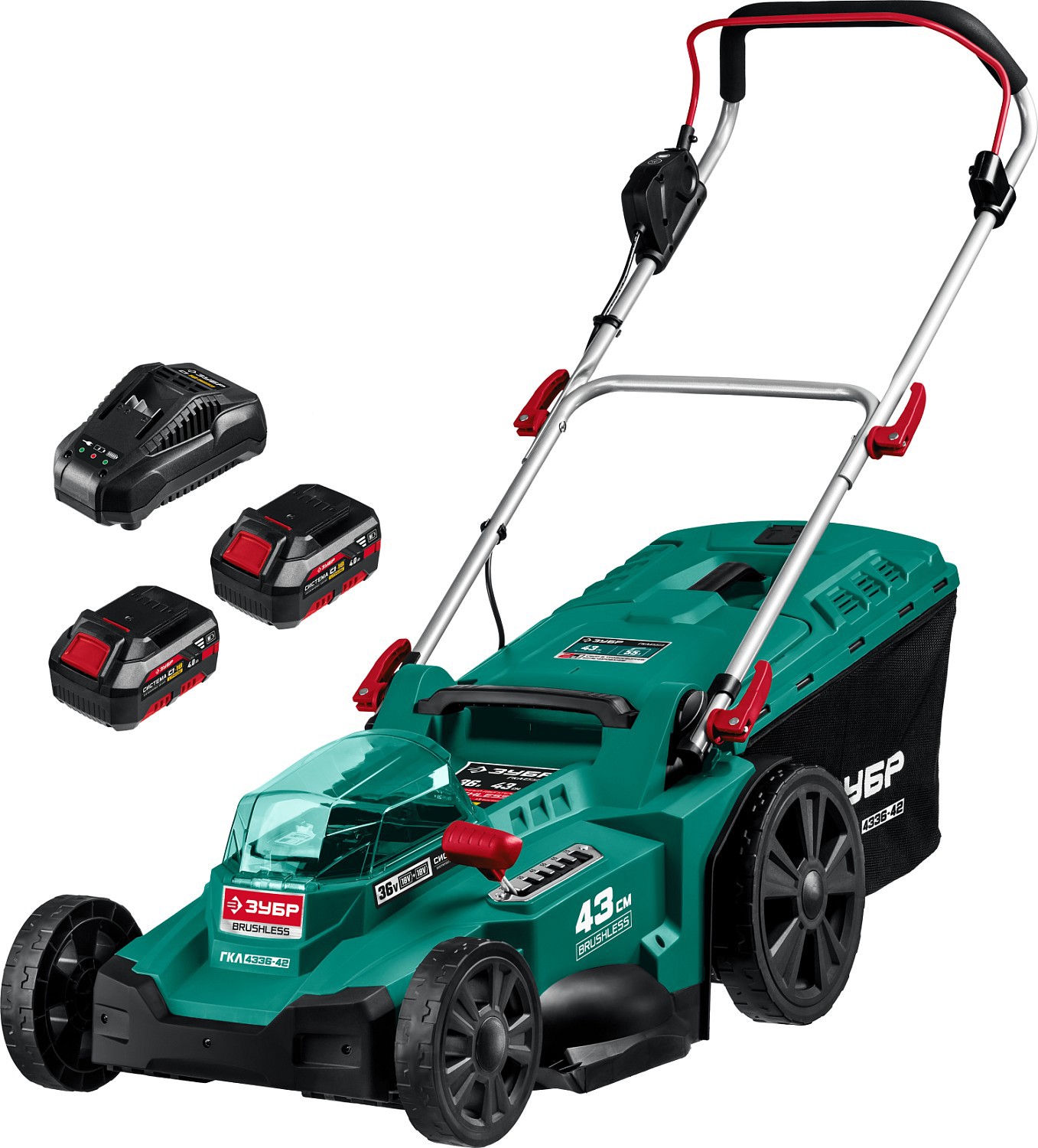 Изображение товара Аккумуляторная газонокосилка ЗУБР ГКЛ-4336-42 36 В 43 см с функцией мульчирования