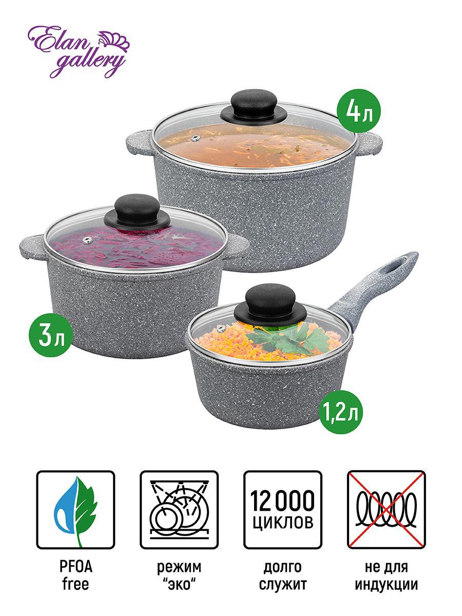 Изображение товара Набор посуды 6 предметов из алюминия с антипригарным покрытием Elan Gallery